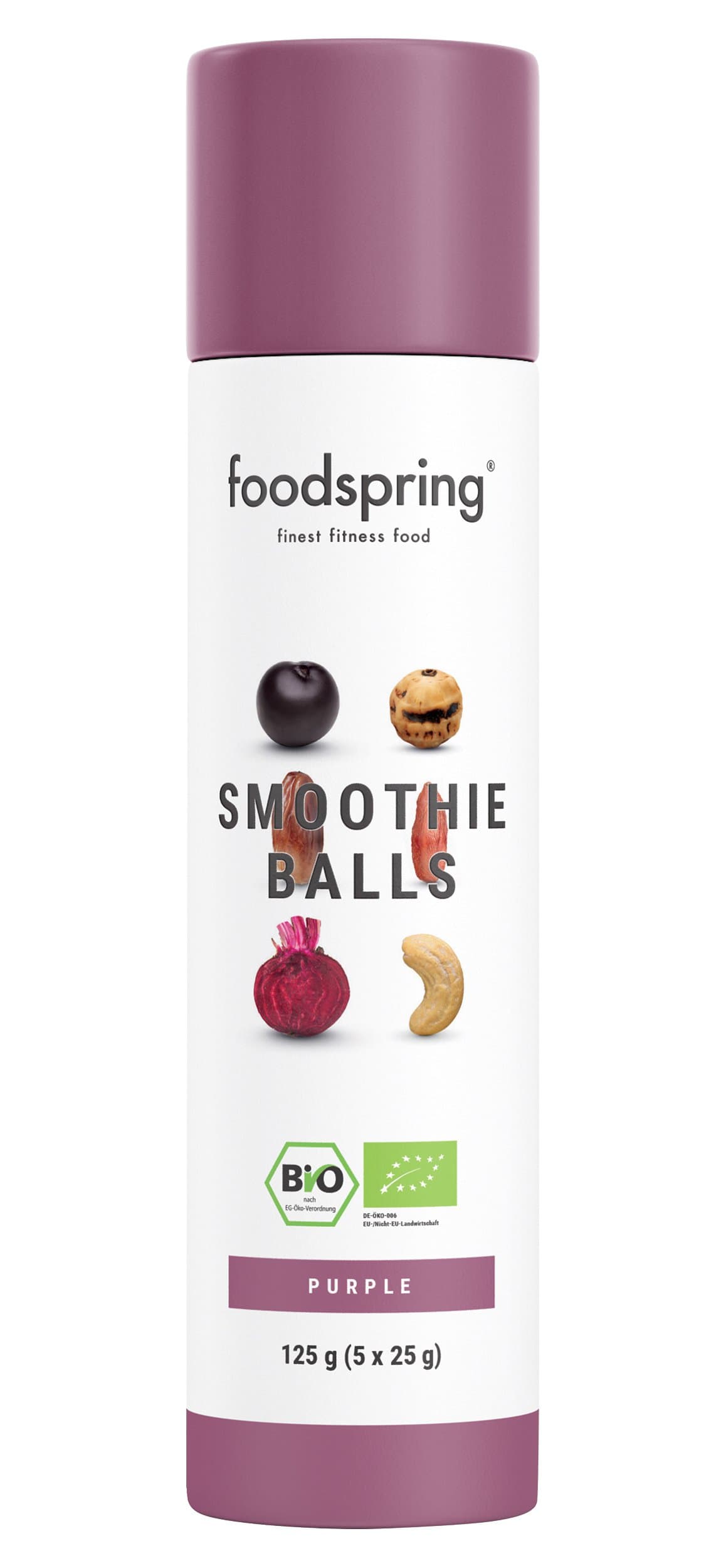 foodspring Organic Smoothie Balls Purple (Fruity), 5 x 25g, Your 30 Seconds Breakfast Smoothie Without Added Sugar and Artificial Flavours, from Sustainable Organic Agriculture