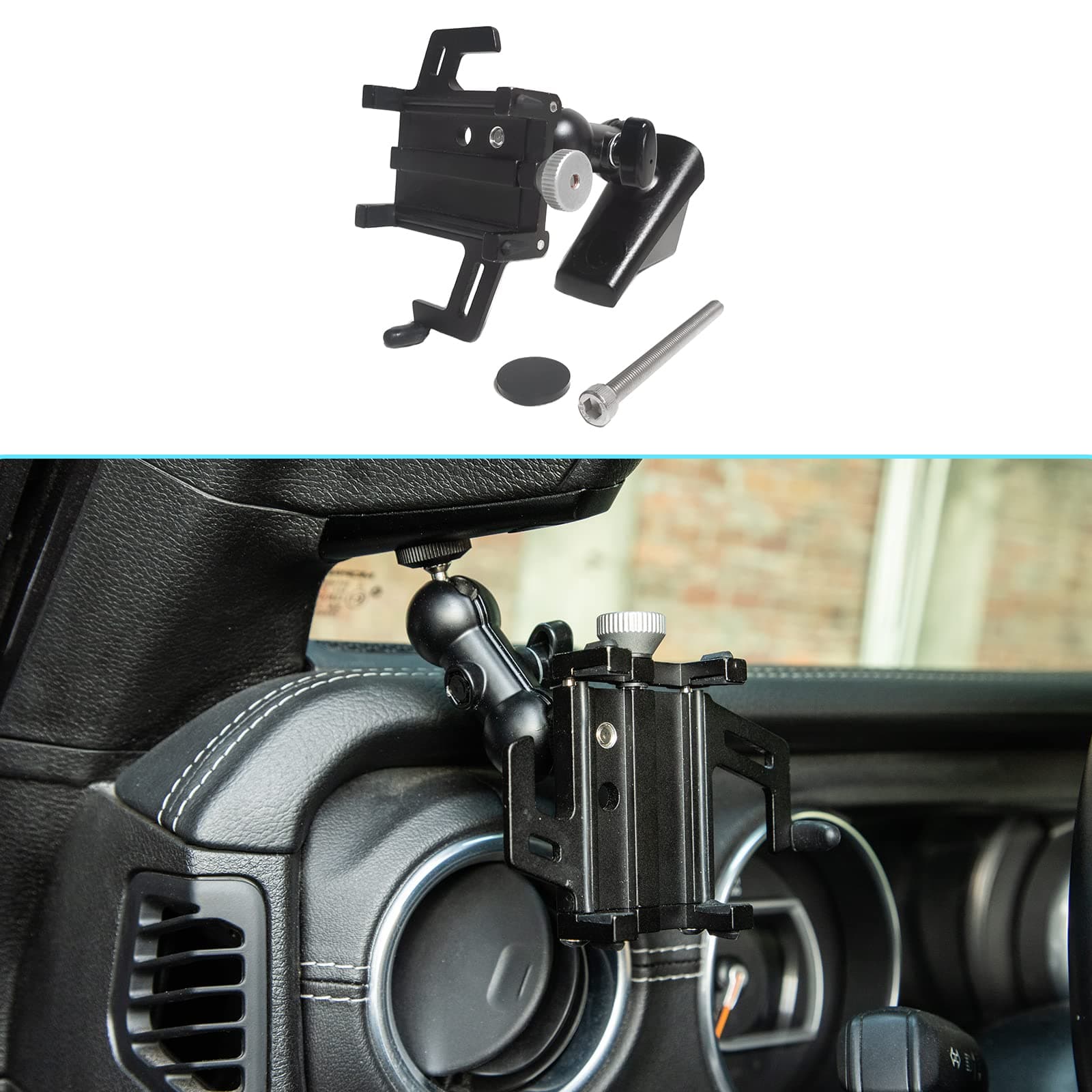 A-Pillar Dash Phone Holder Bracket Mount Grab Handle Adjustable Anti-Shake Stabilizer Cell Phone Holder Accessories for Jeep Wrangler JL JLU & Gladiator JT 2018-2022