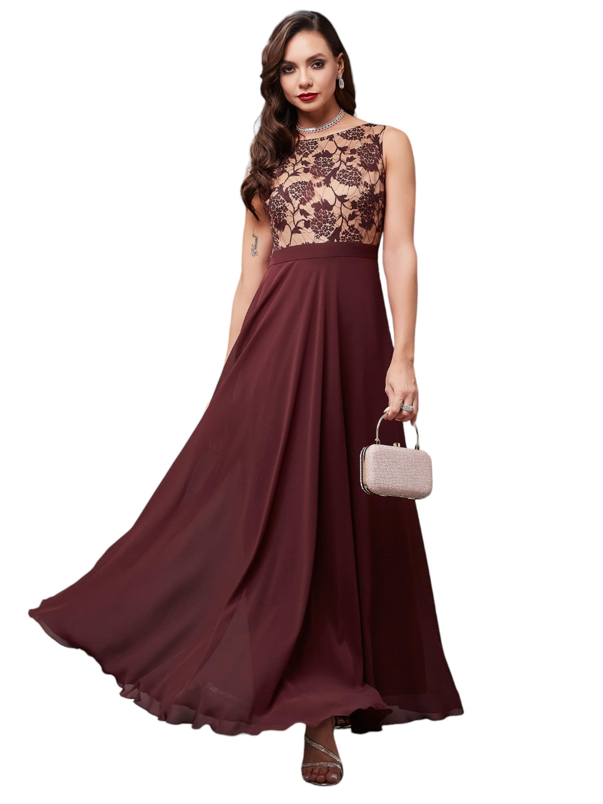 Women's Georgette Fit and Flare Maxi Dress