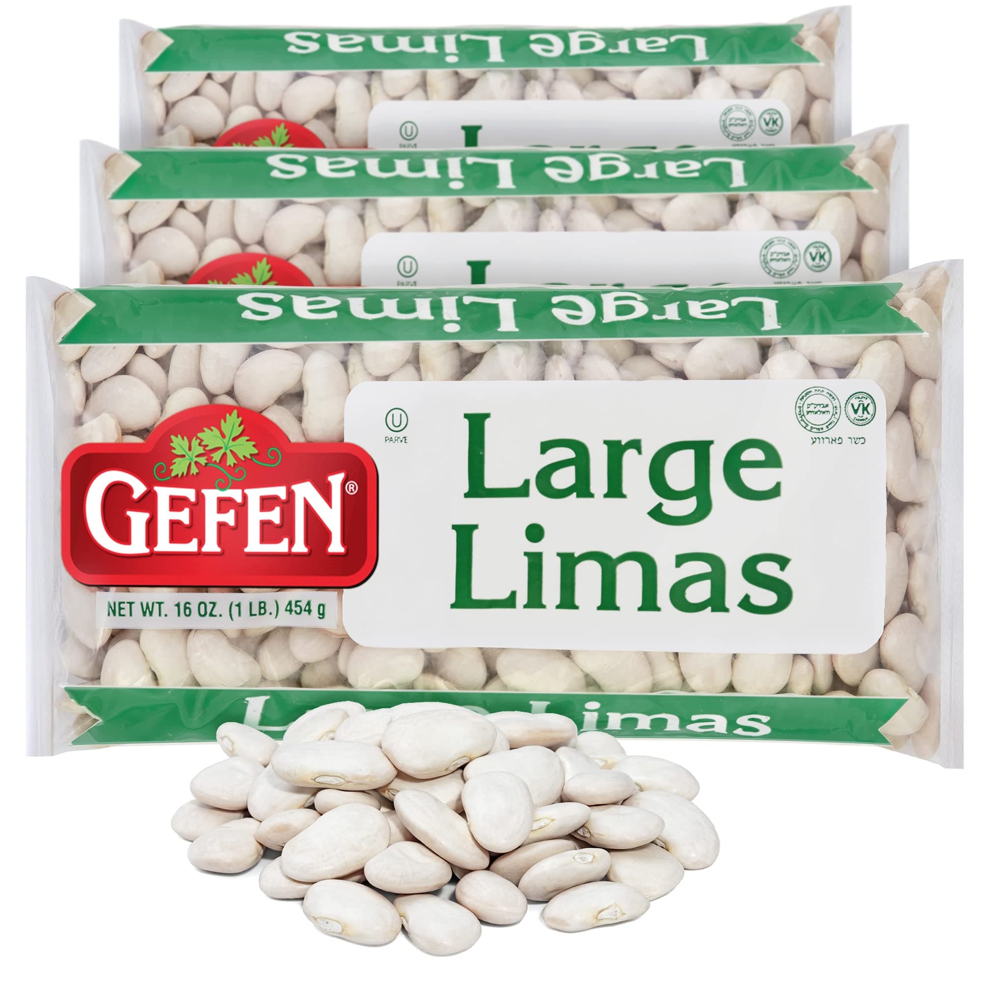 Gefen Premium Quality Large Lima Beans, 16oz (3 Pack) Great in Salads, Casseroles, Soups and Stews | Certified Kosher