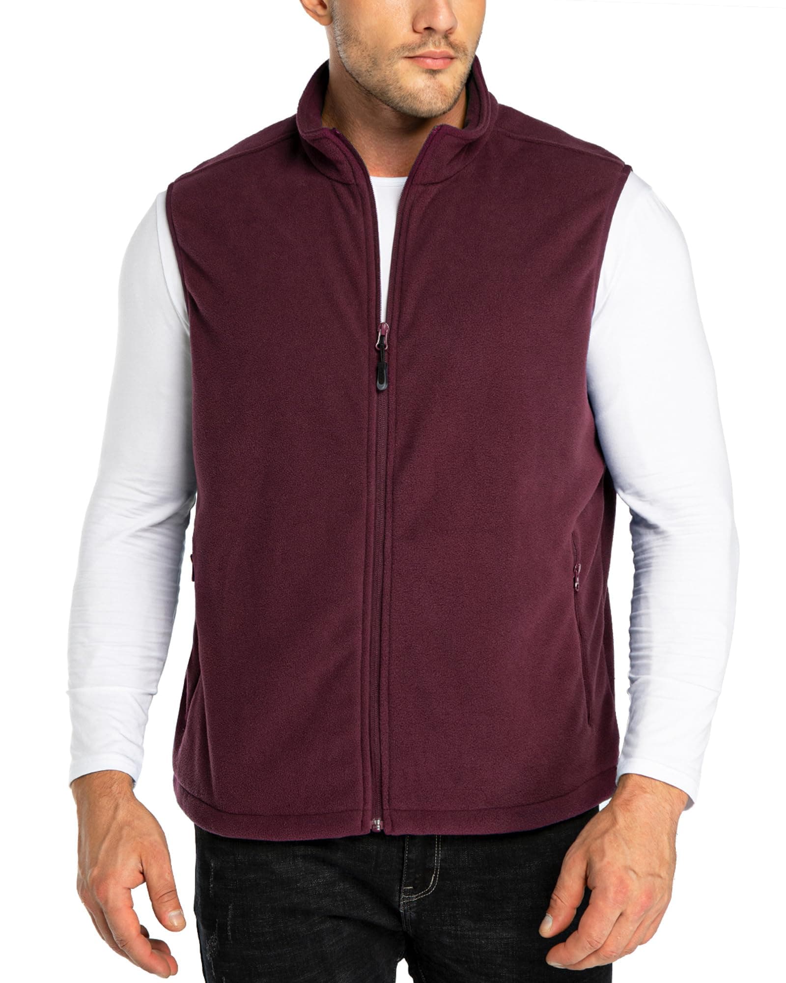33,000ft Herren Fleece Weste Jacke Standkragen Ultraleicht Outdoor Ärmellose Fleecejacke Gilets Tops Herrenwest mit Taschen Reißverschluss