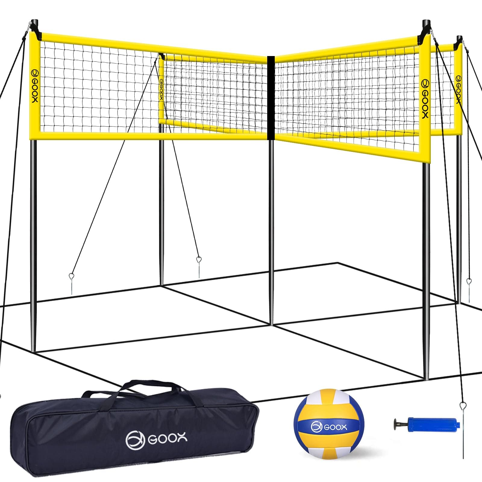 GOOX 4 Square Volleyball Net Game Set, 14 FT 4-Way Volleyball Net for Backyar...