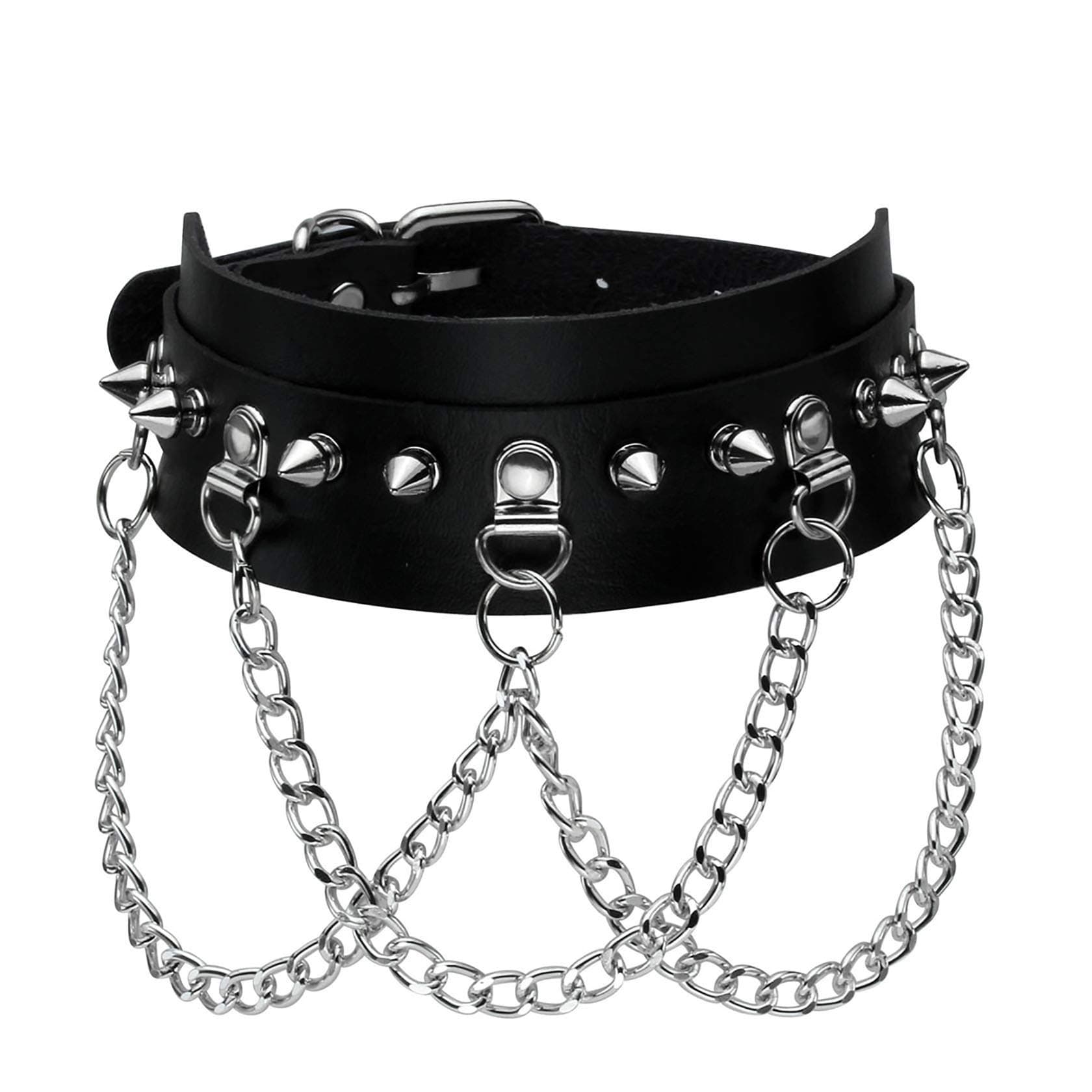 Cool Punk Gothic Collar for Women and Men Black PU Leather Vingate Necklace Adjustable