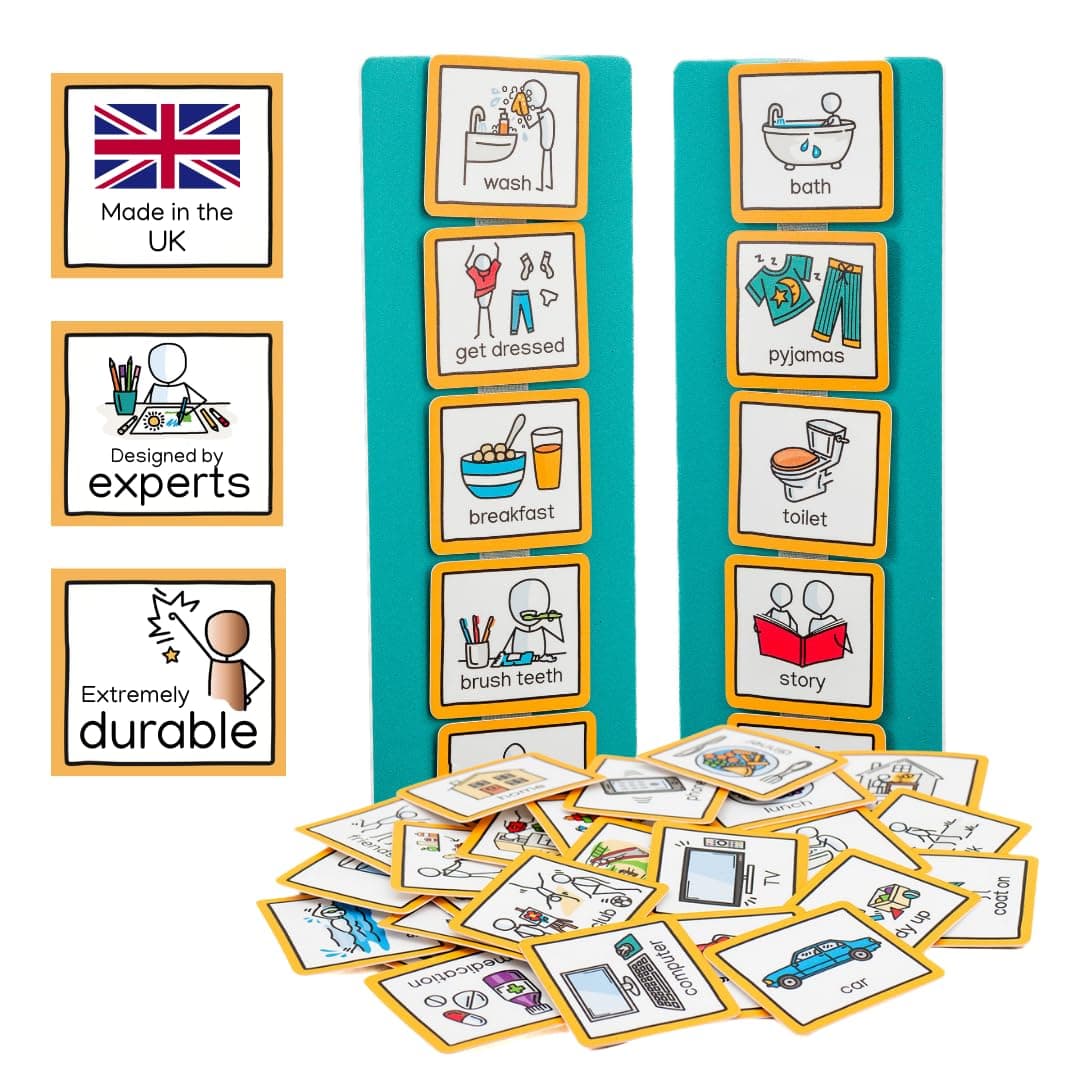 Visual Timetable Children's Routine Chart with 35 communication cards to support transition for autism, adhd, down's syndrome, speech and language delay. (Visual Timetable for Children at Home)