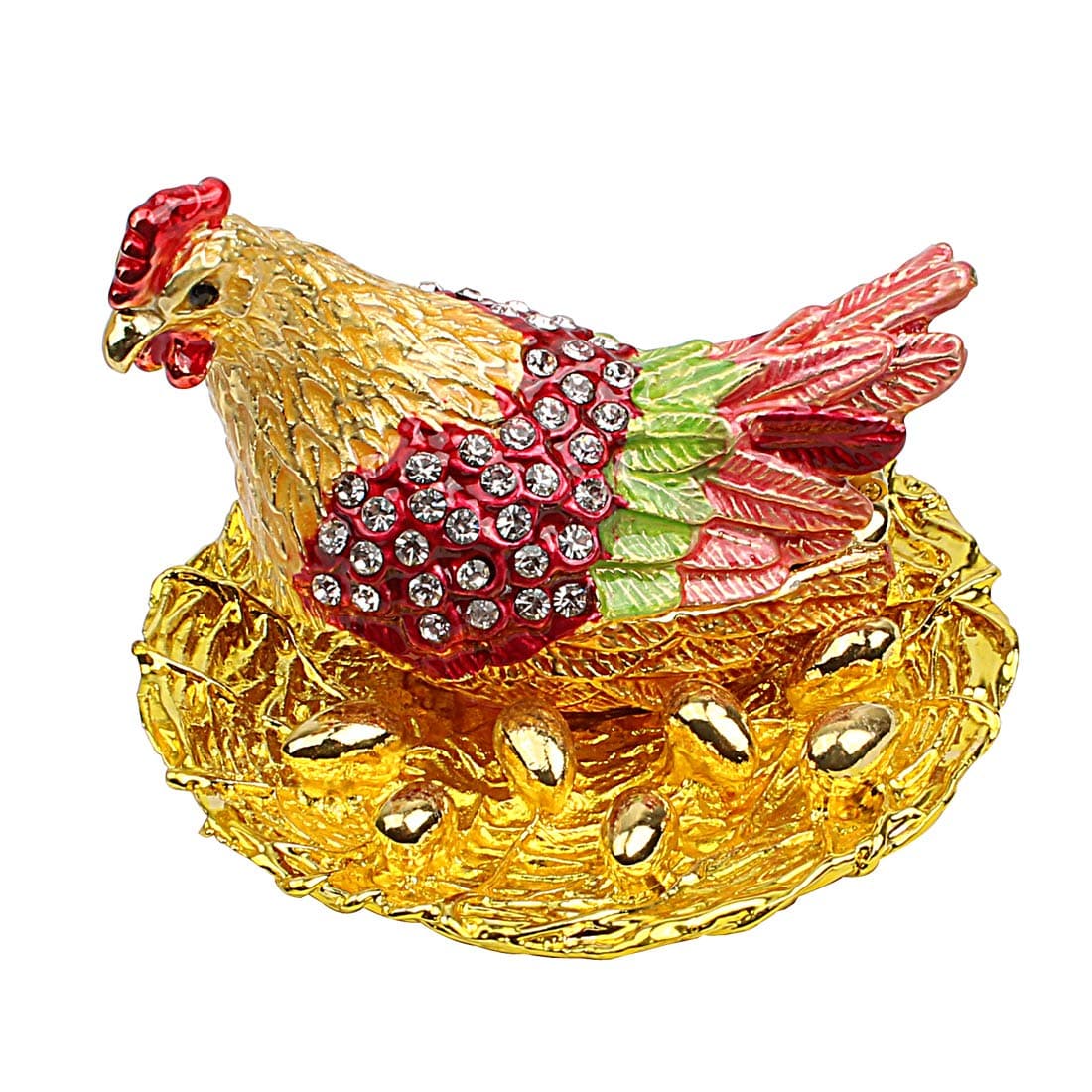 HophenHen Hatching Eggs Bejeweled Collectible Trinket Jewelry Box Chicken Coop Ring Holder Mother`s Day Home Decor Figurine Ornament (Colorful)