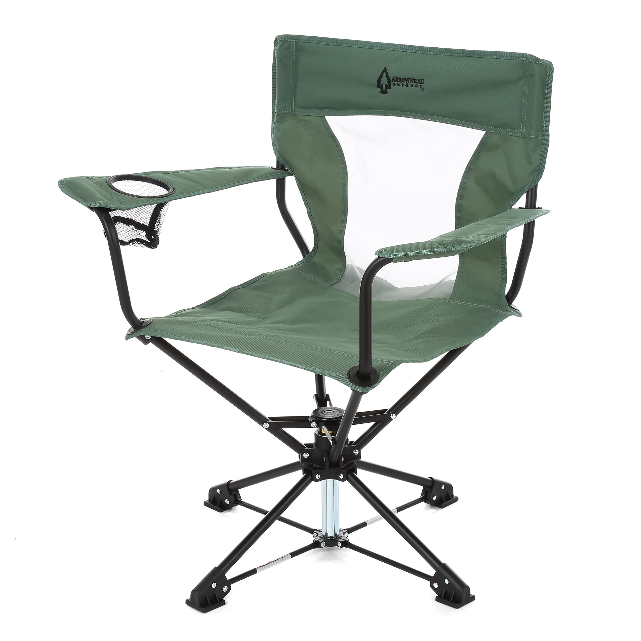 ARROWHEAD OUTDOOR 360° Degree Swivel Hunting Chair w/Armrests, Perfect for Blinds, No Sink Feet, Supports up to 450lbs, Carrying Case, Steel Frame, Fishing, High-Grade 600D Canvas, USA-Based Support,