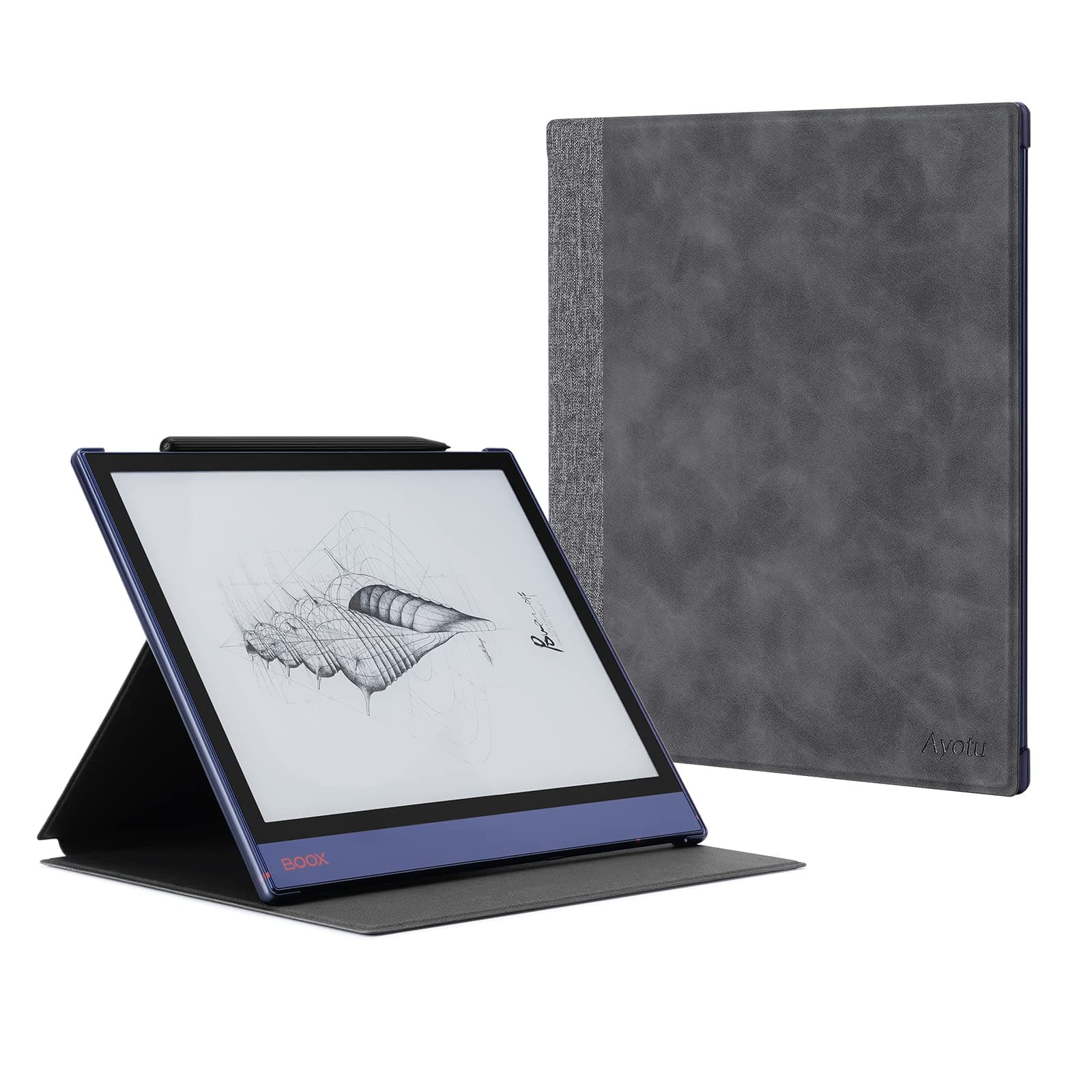 OLAIKE Case for BOOX Note Air/Note Air 2 Plus 10.3'' Tablet, Auto Sleep/Wake, Premium PU Leather Folio Cover with Foldable Stand, Grey (Not Fit other BOOX series)