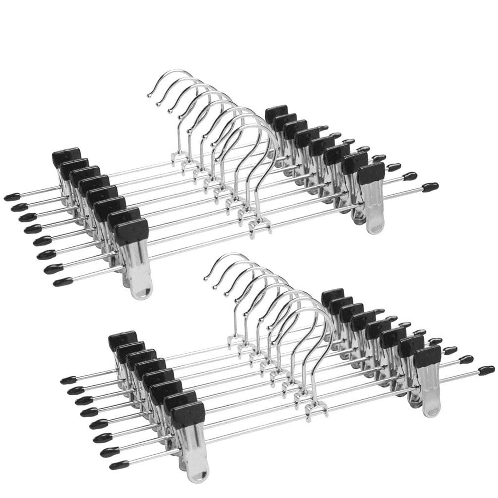 Trouser hangers, 20 Pack Skirt Hangers with Adjustment Metal Clips,Pant Hangers for Clothes Heavy Duty Durable Space Saving (Sliver, 20)