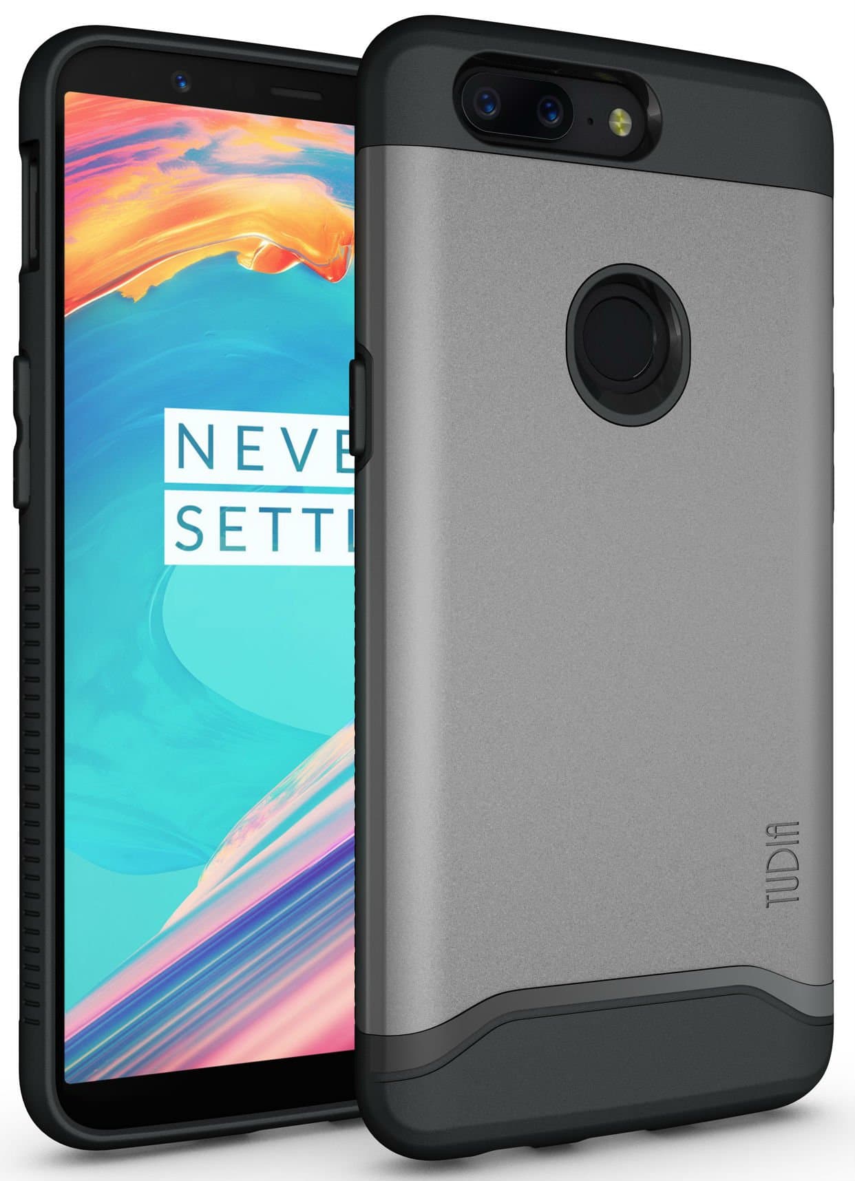 OnePlus 5T Case, TUDIA Slim-Fit Heavy Duty [Merge] Extreme Protection/Rugged but Slim Dual Layer Case for OnePlus 5T (2017 Version)(Metallic Slate)