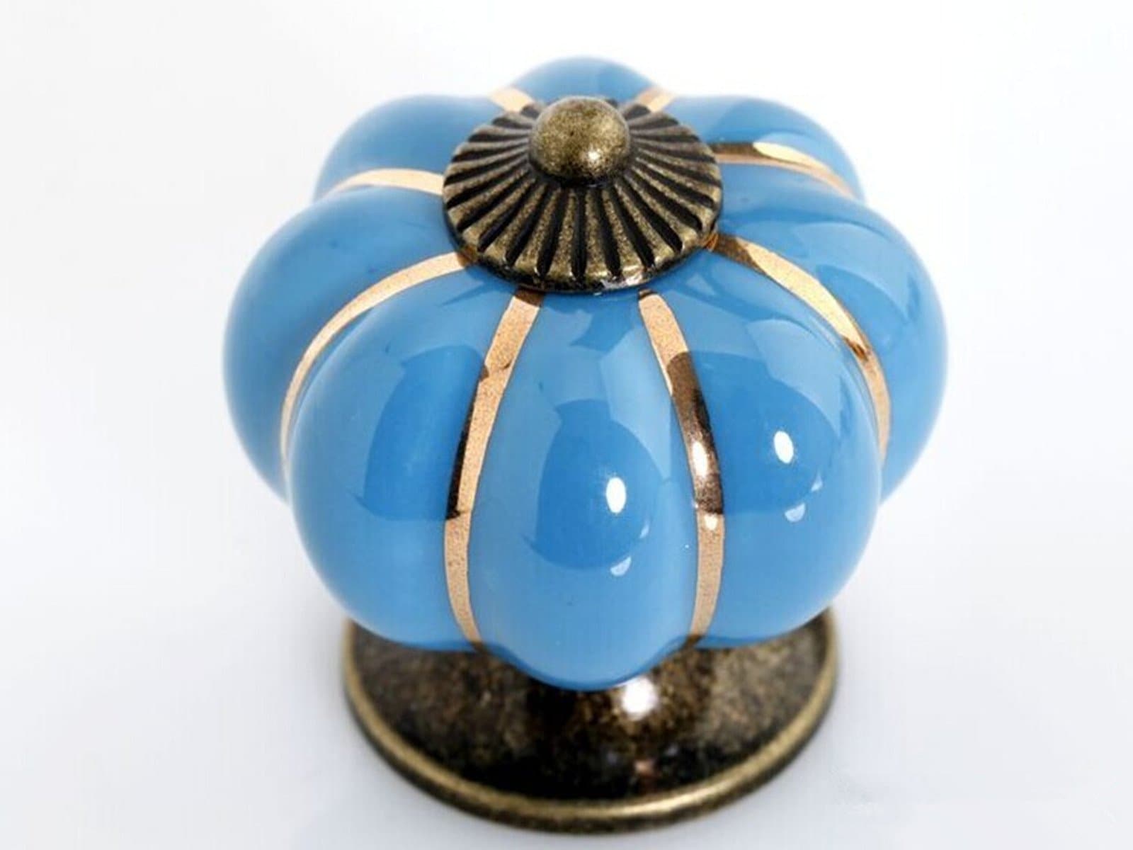 TILAN Pumpkin Ceramic Cabinet Knobs,drawer Pulls & Handles,vintage Ceramic Knobs for Dresser, Drawers, Kitchen Cabinets & Vanity(blue,pack of 2)