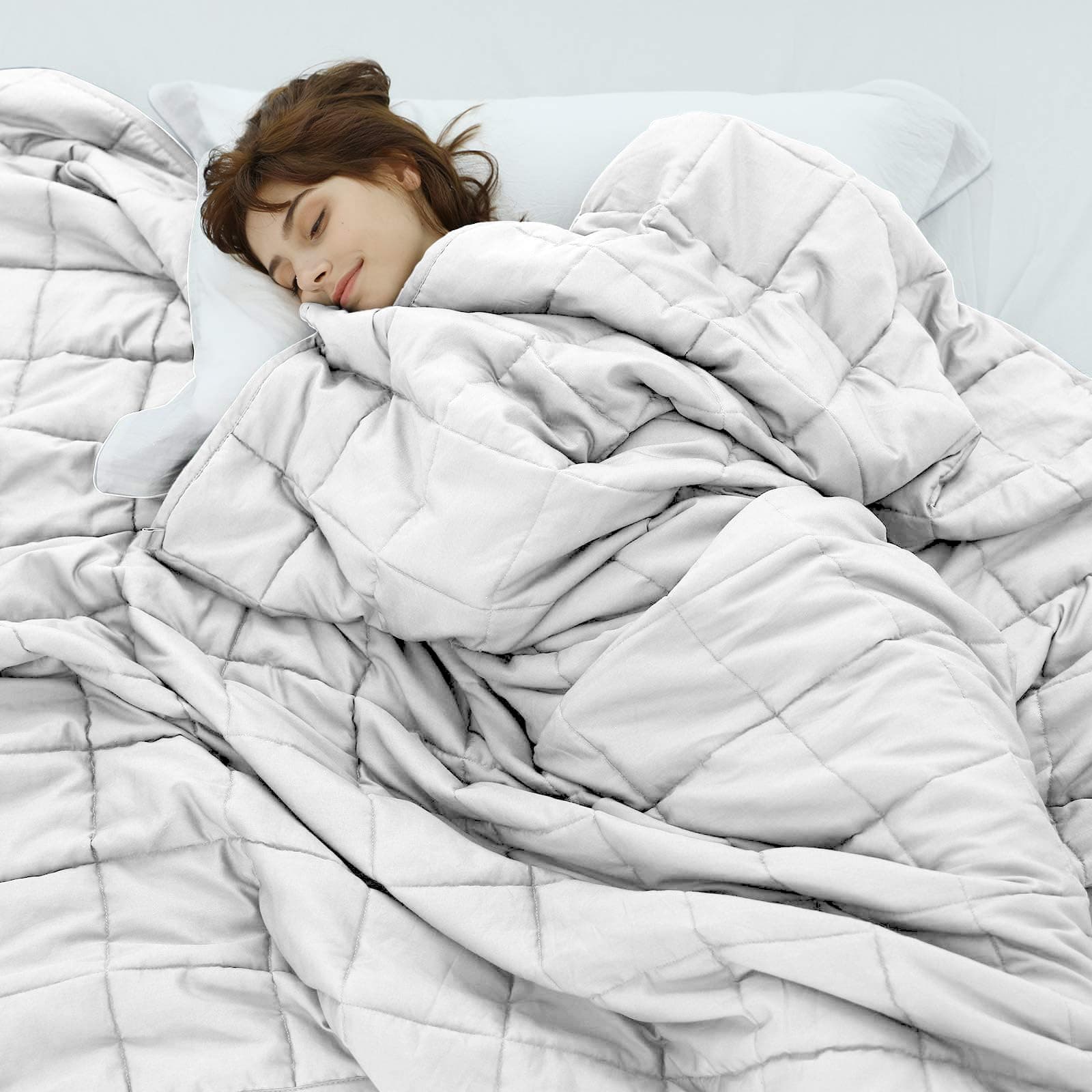 Weighted Idea Weighted Blankets for Adults (White,60"x80",15lbs) Breathable Cooling Blanket Queen Size with Premium Glass Beads Heavy Soft Throw Blanket for All-Season