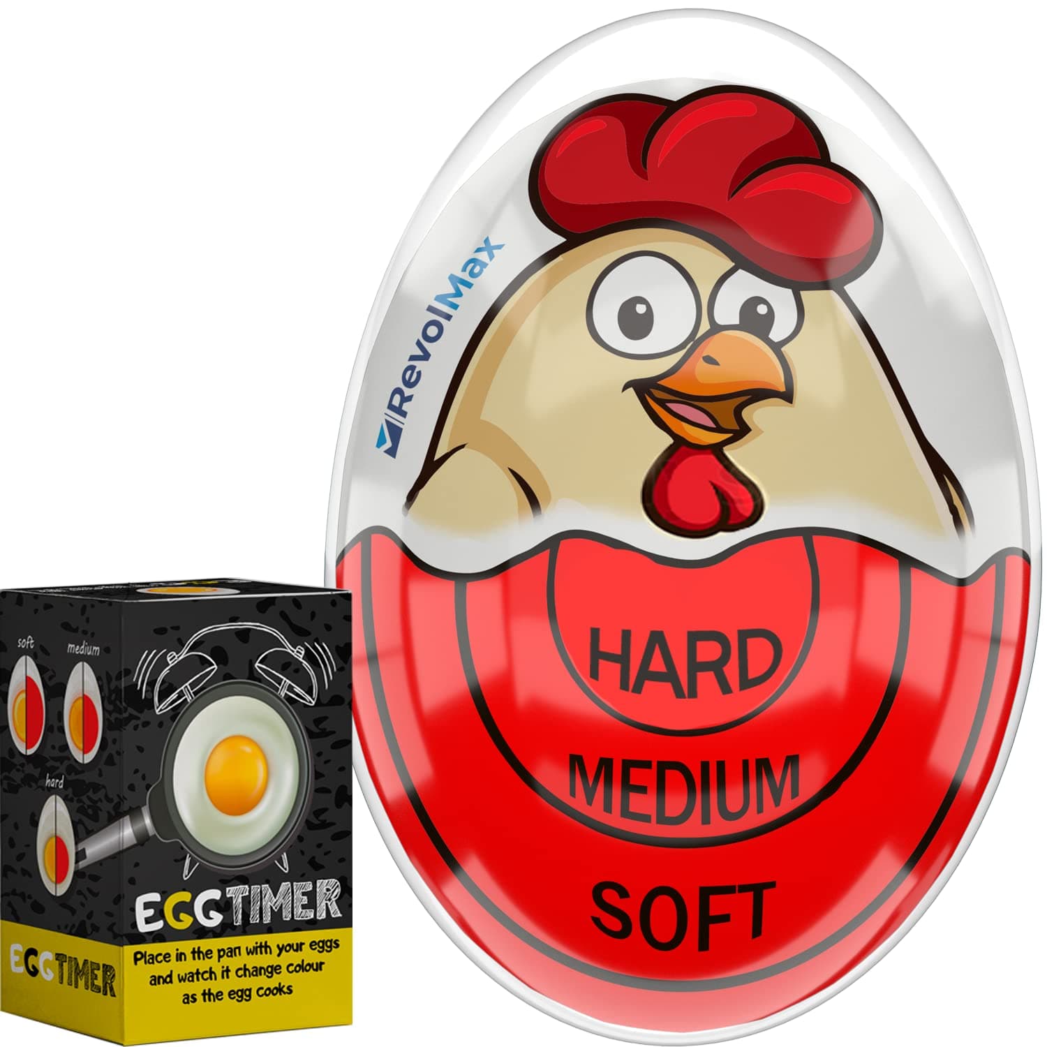 Egg Timer That Goes in Water, Color Changing Egg Timer, Perfect for Boiling Eggs - Hard, Medium, Soft (1 Pack, Red)