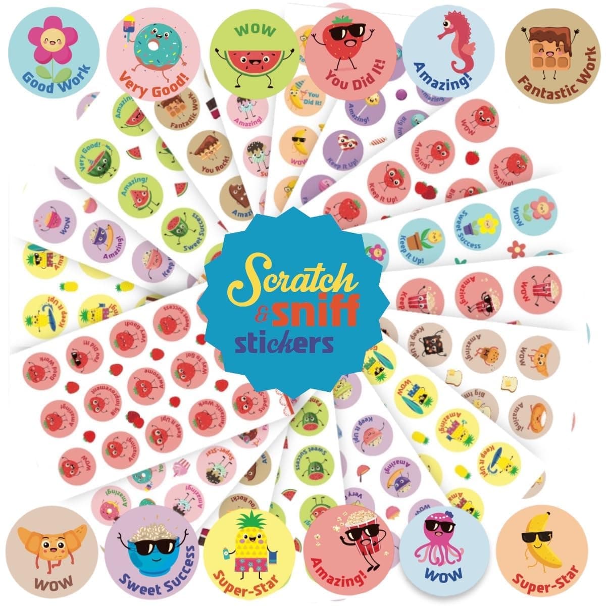 Scratch and Sniff Stickers - 24 Sheets Smelly Sticker Set Bulk,12 Different scents, Scented Motivational Teacher Stickers for Kids Classroom Rewards, Teachers Must Haves (360)