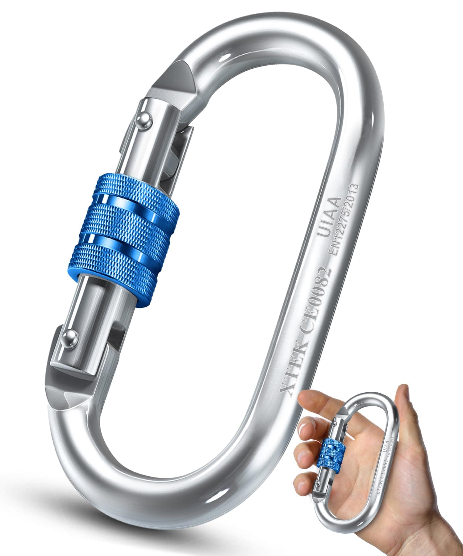 Carabiner Clip – UIAA Certified 25 kN 5620 LB, Large Heavy Duty Carabiners for Climbing: Oval-Shape, Screw Locking Steel Caribeener Clips, Hammocks, Hiking, Camping – Durable & Tested