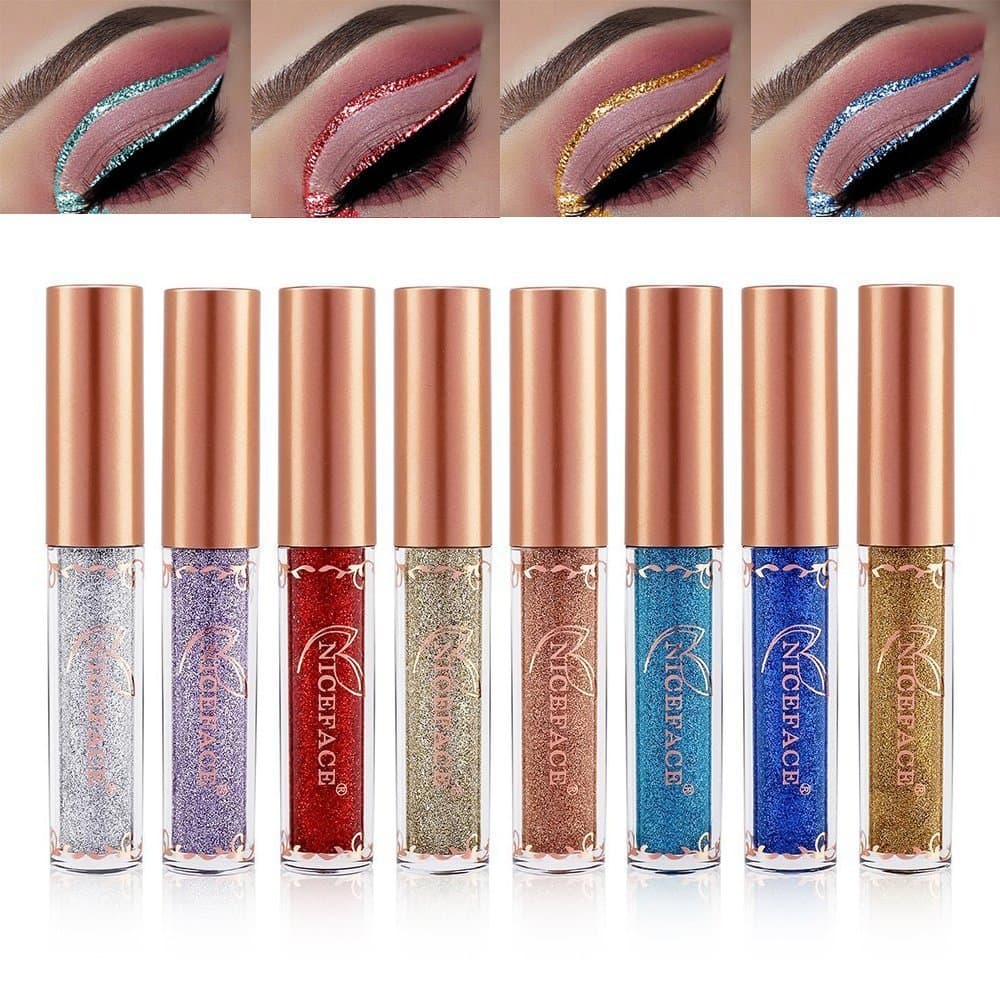 DONGXIUB Glitter Liquid Eyeshadow 8 Color Set Waterproof Sparkle Eyeliner Long Lasting Metallic Eyeliner Pen Shimmer Eye Shadow for Parties Cosplay Masquerade