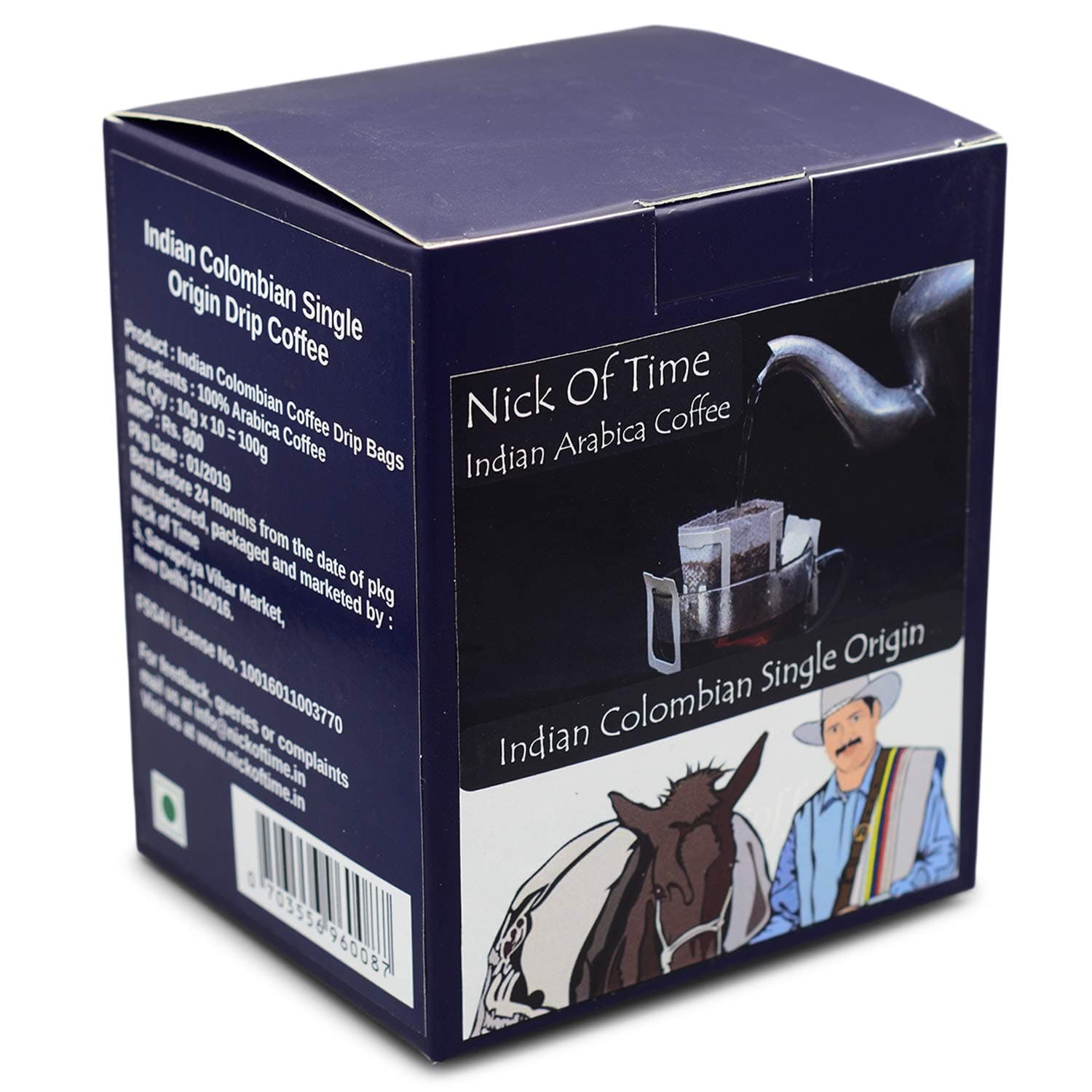 NICK OF TIME Coffee Drip Bags/Brew Bags-Makes10 Cups(No Machine Required)Arabica Dark Roast Ground Indian Colombian Coffee AA Grade(Single-Serve Pour Over-Pack of 10)