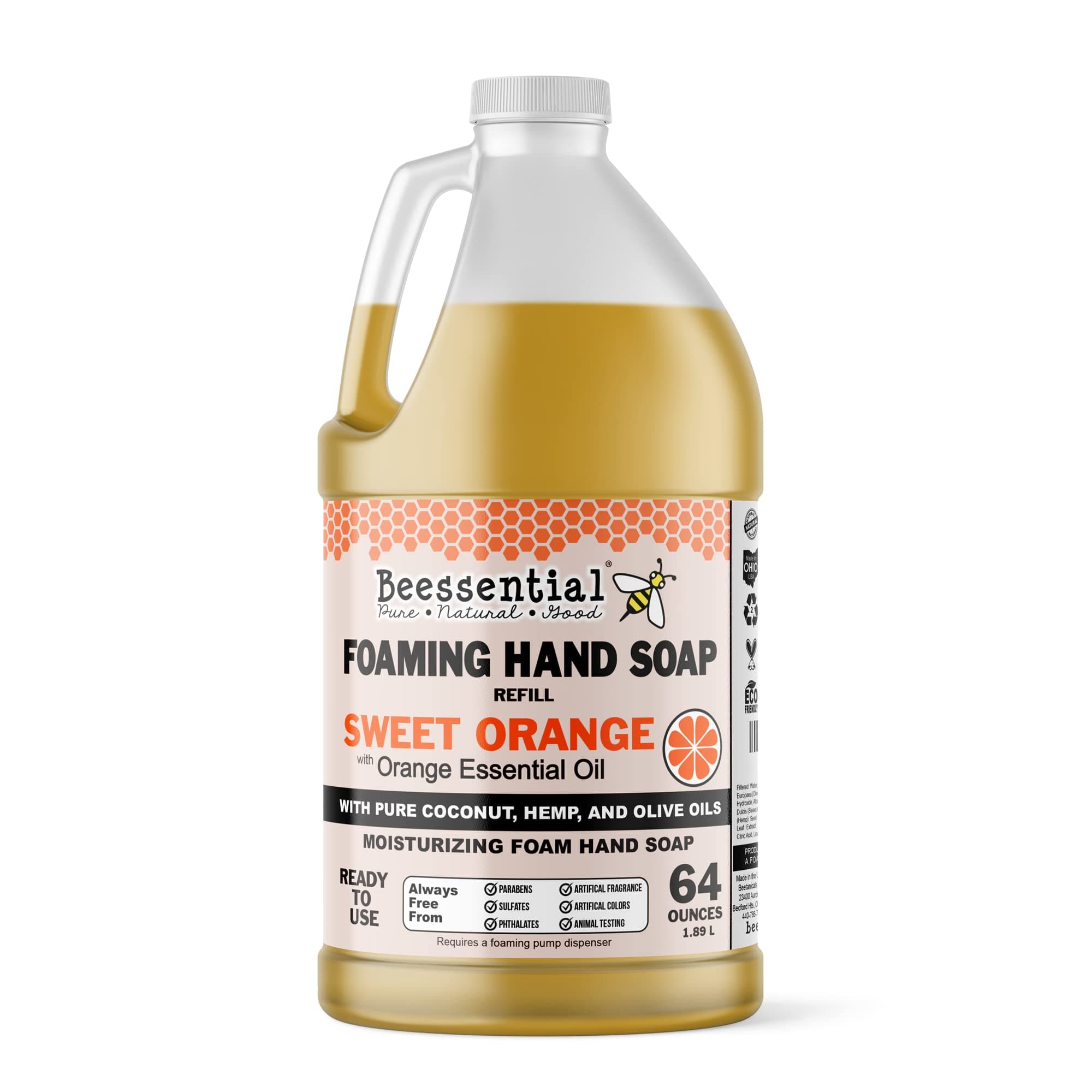 All Natural Bulk Foaming Hand Soap Refill, 64 oz Orange | Made with Moisturizing Aloe & Honey - Made in the USA