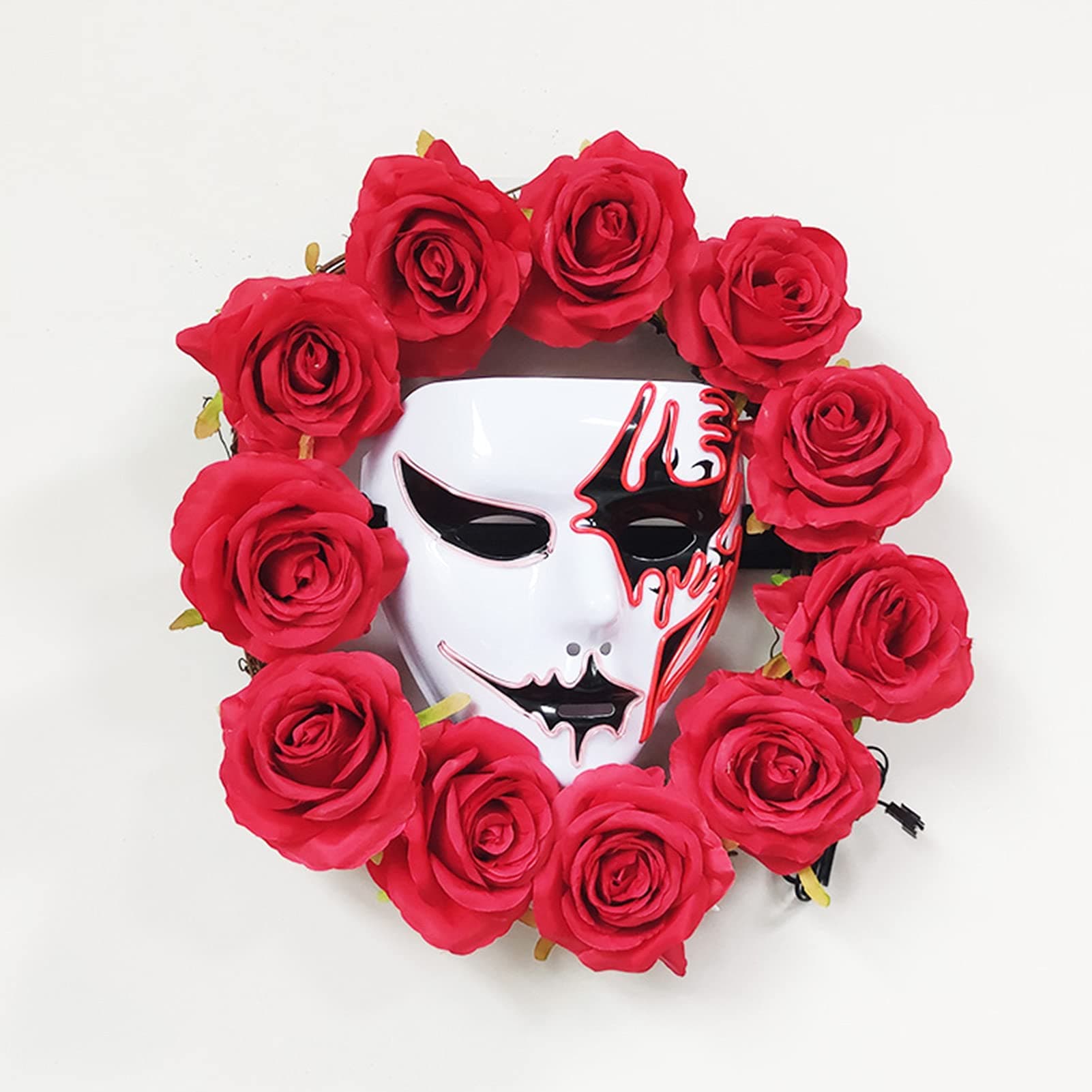 XYHLM Halloween Wreath for Front Door Die Skull, Creativity Artificial Autumn Ghost Festival Wreath Halloween Decoration Party Decoration for Hanging Haunted House Thanksgiving(Color:Red Rose)