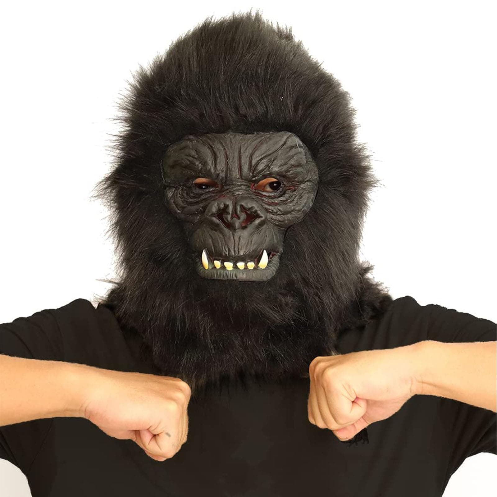 - Full Head Black Gorilla Mask for Adults – Realistic Latex Ape Mask for Halloween, Costume Parties, and Dress Up Props