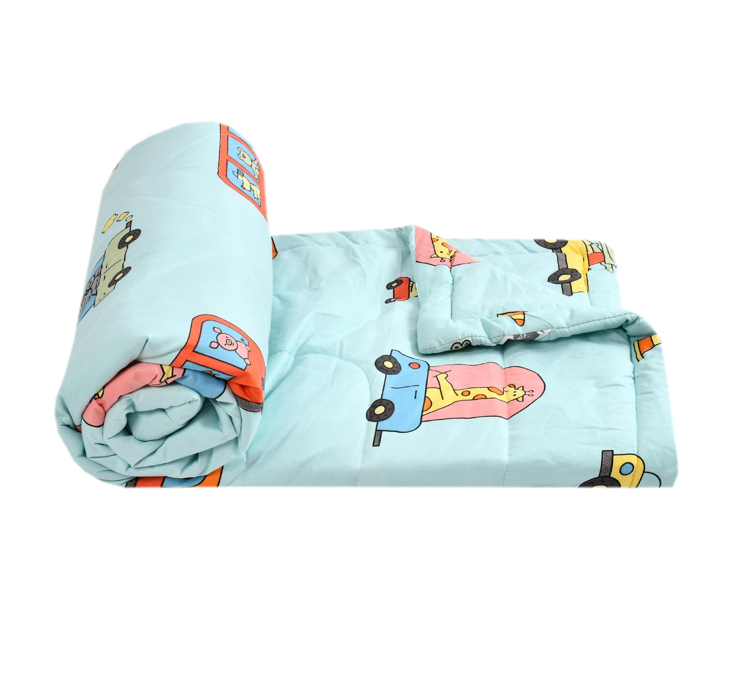 - Double Bed Cartoon Printed Blankets for Kids|Dohar for Kid Boys & Girls|Glace Cotton Soft Children Comforters|All Seasons Blankets (90x100 Inches|King Size|Bus Aqua)| TC - 144