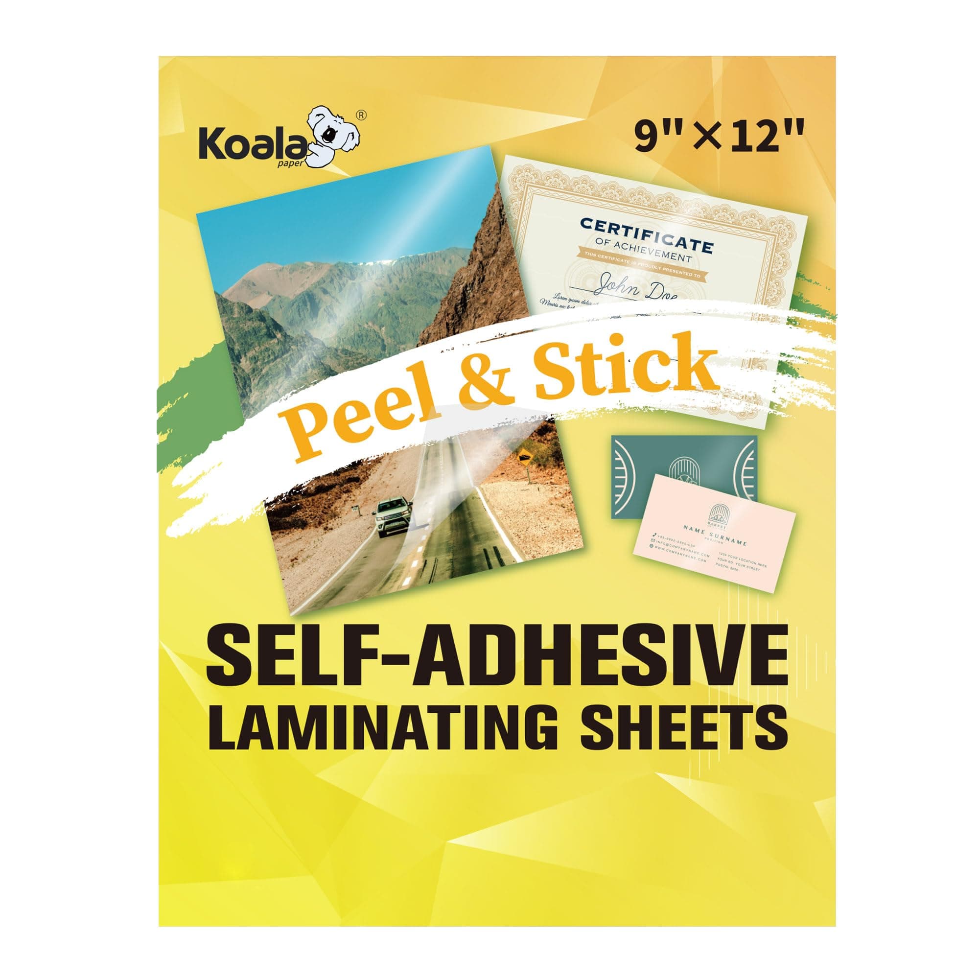KOALA PAPER Self Adhesive Laminating Sheets - 9 x 12 Inch Self Laminating Sheets, No Machine Needed Clear Self Sealing Laminate Sheets for Stickers, Photos - 20 Sheets