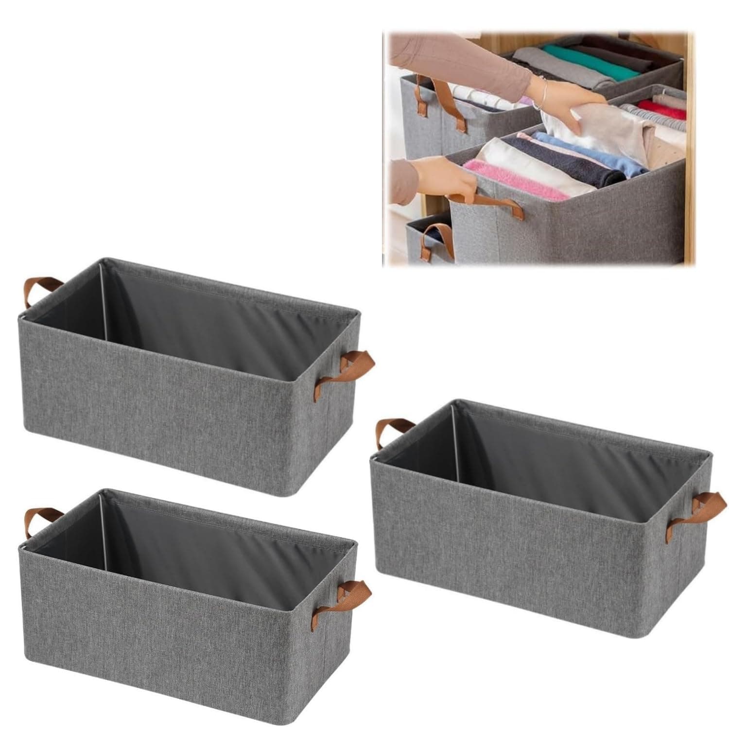 Foldable Closet Storage Box, Foldable Storage Basket with Handle, Multi-functional Folding Wardrobe, Practical Clothes Storage Basket, Fabric Storage Bins, for Closet, Organizing Bedroom (3PCS)