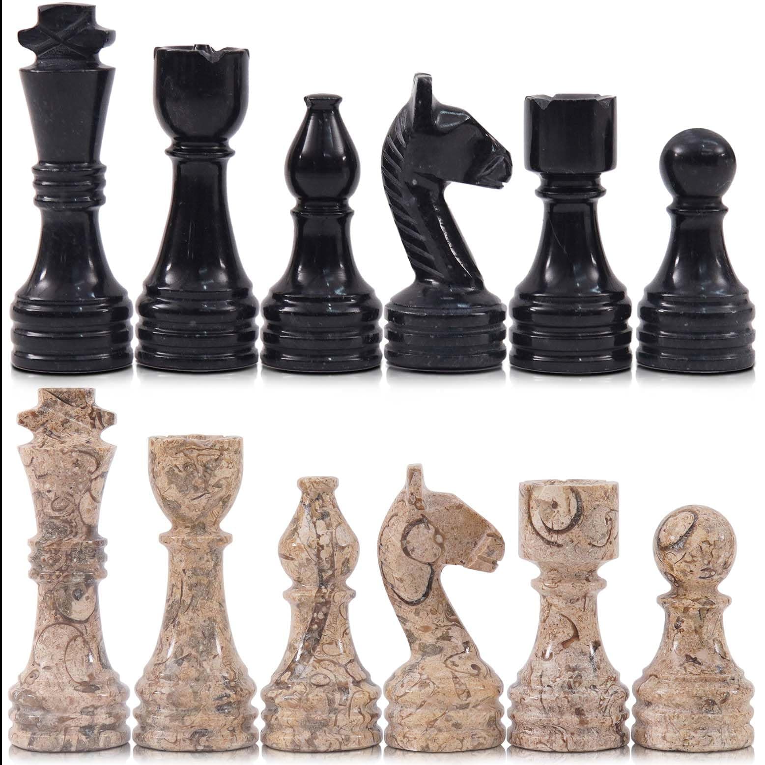 Radicaln Marble Chess Figures 3.5'' Inches Black and Coral Handmade Travel Chess Set and Figure for Adults Board Games, Ideal Chess Pieces