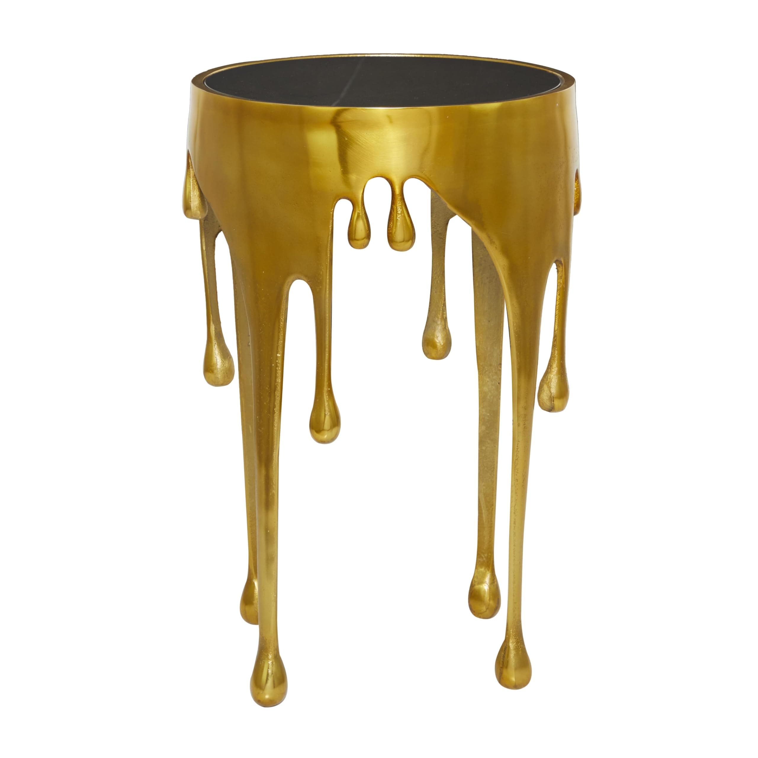 Deco 79 Aluminum Metal Abstract Melting Drip Accent Table with Melting Design and Shaded Glass Top, 16' x 16' x 25', Gold