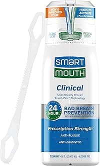 SmartMouth Clinical Zinc Activated Mouthwash with Tongue Cleaner - Anti-Plaque & Anti-Gingivitis for Healthy Gum Support - All-Day Fresh Breath - Sugar, Gluten & Alcohol-Free - Clean Mint - 16 fl oz