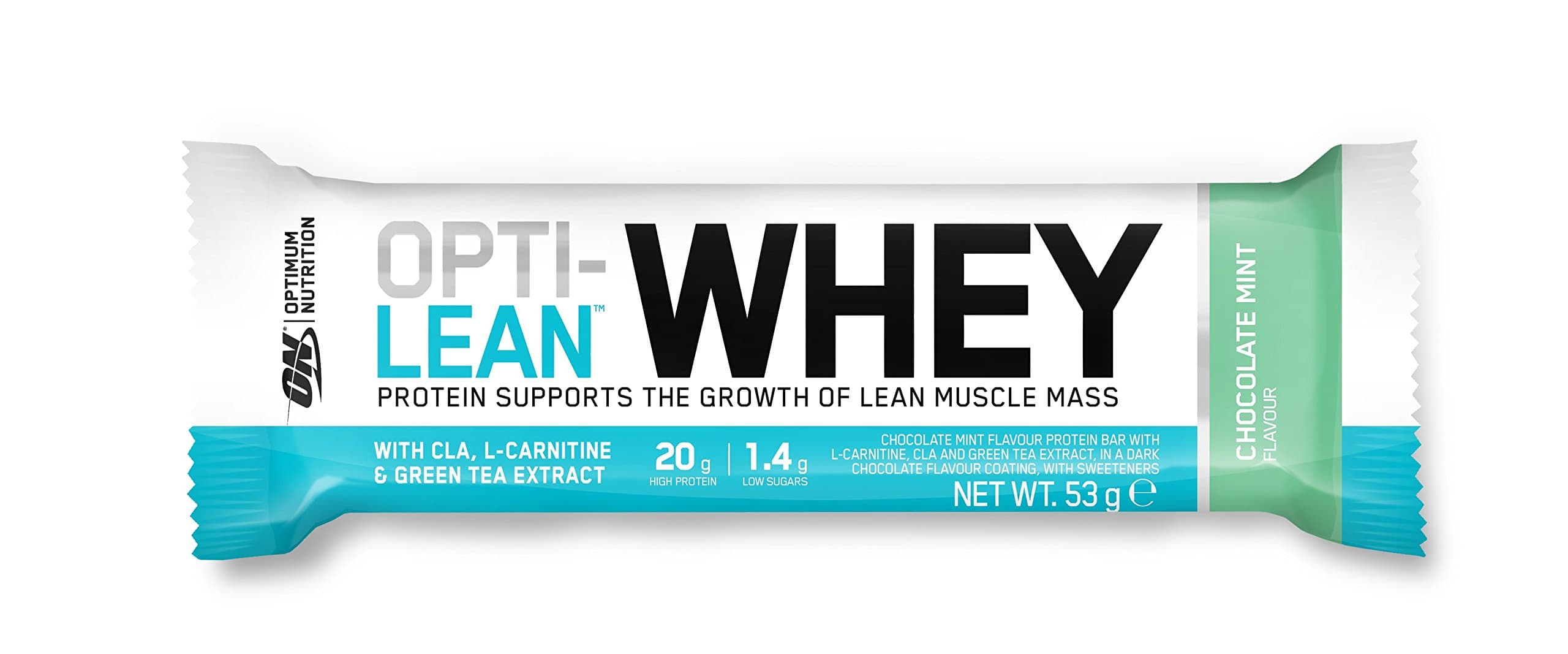 Optimum Nutrition Opti-Lean Whey Protein Bar with CLA, L-Carnitine and High Fibre. Low Sugar Protein Bar by ON - Chocolate Mint, Pack of 12, 53g