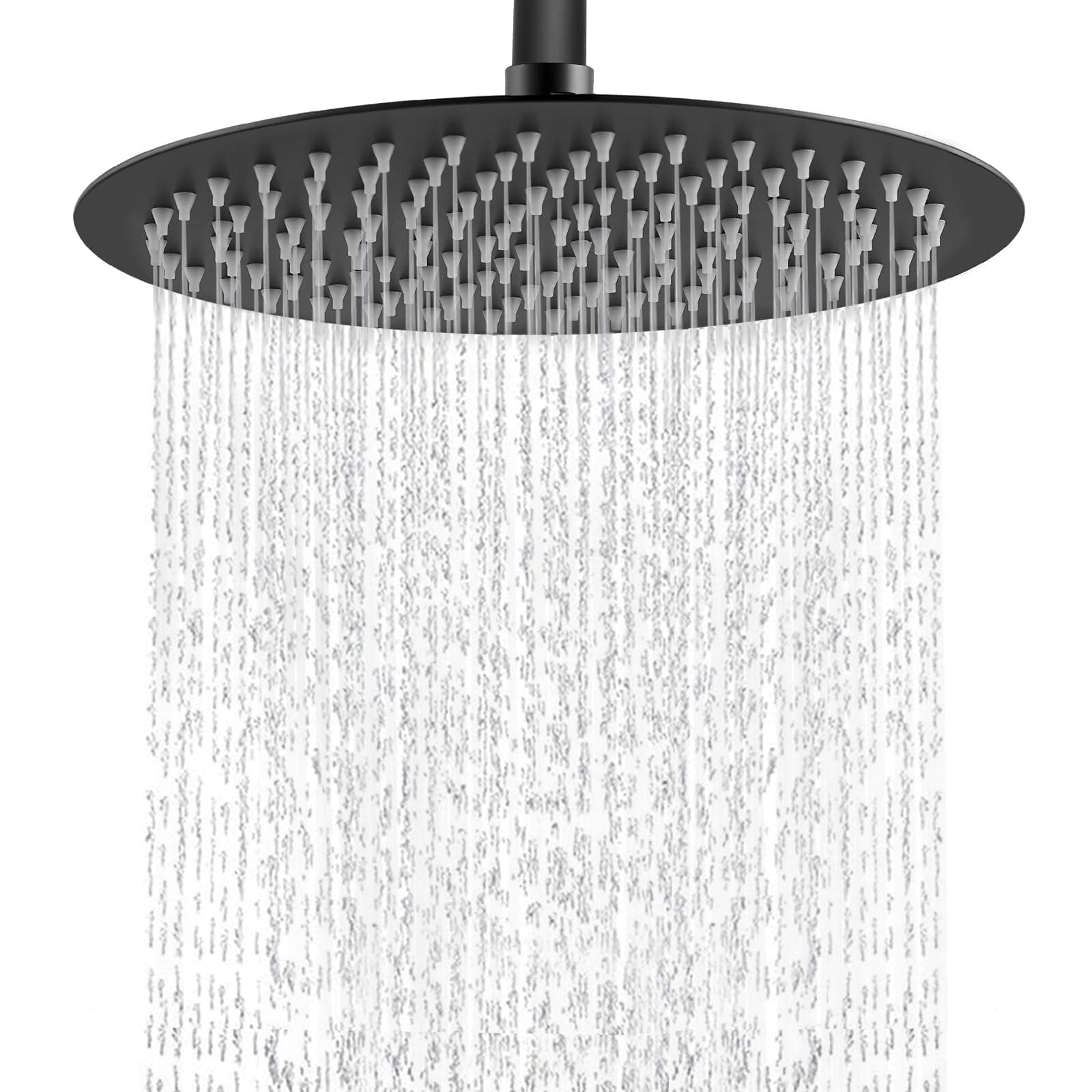 Midanya Round Rainfall Shower Head High Pressure Stainless Steel Waterfall Large Rain Shower Head Ultra Thin Design,Matte Black 12 Inch