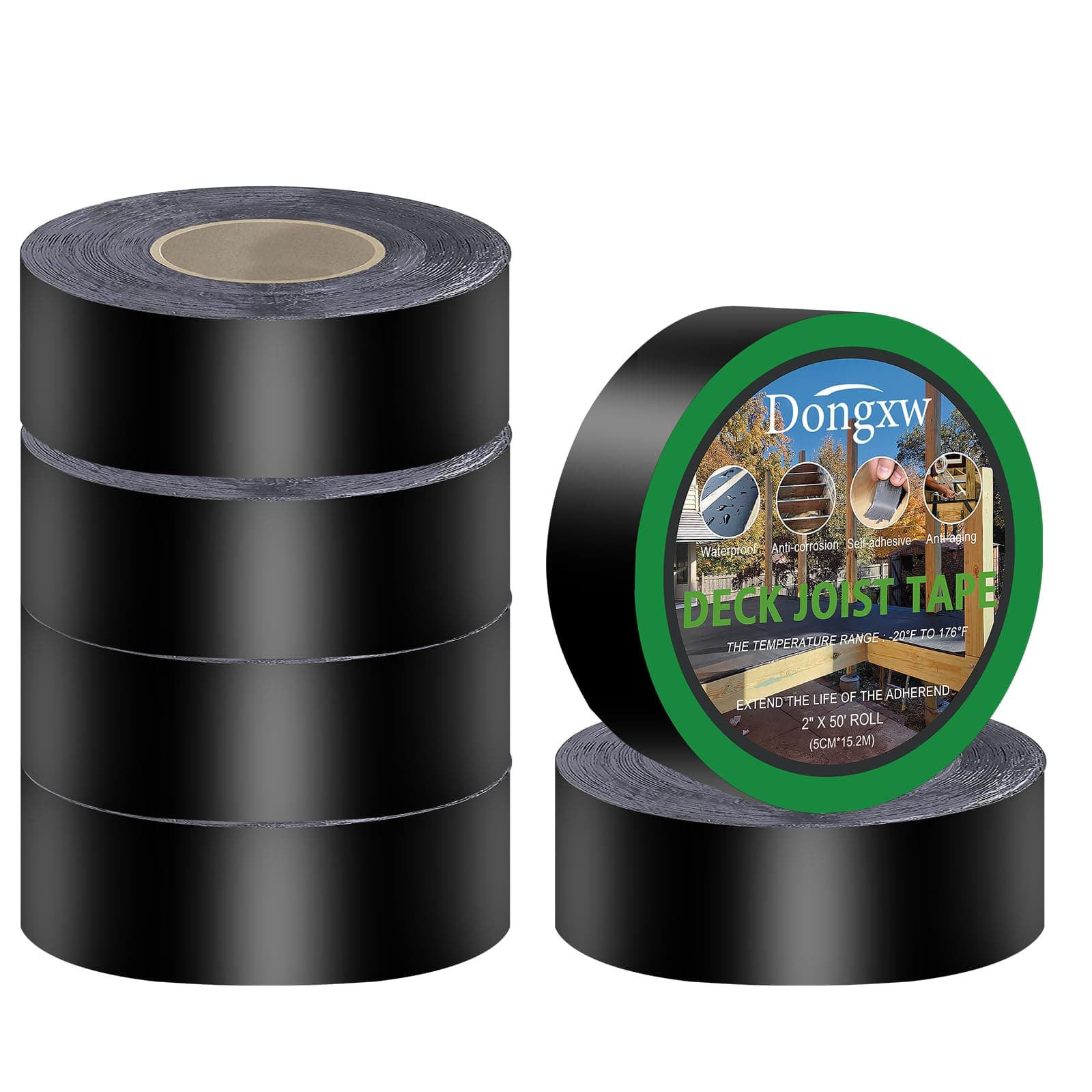 Dongxw Deck Joist Tape, 5cm *15.2m Self-Adhesive Joist Tape for Decking, Waterproof and Weather Resistance for Protect Beams and Wood Decks (6 Rolls)