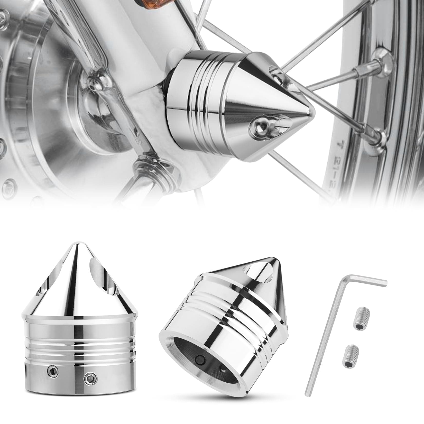 PBYMT Chrome Front Axle Nut Cover Cap CNC Aluminum Compatible for Harley Davidson Softail Touring Road King Street Glide Electra Glide Iron 883 Fat Boy 2002-2024