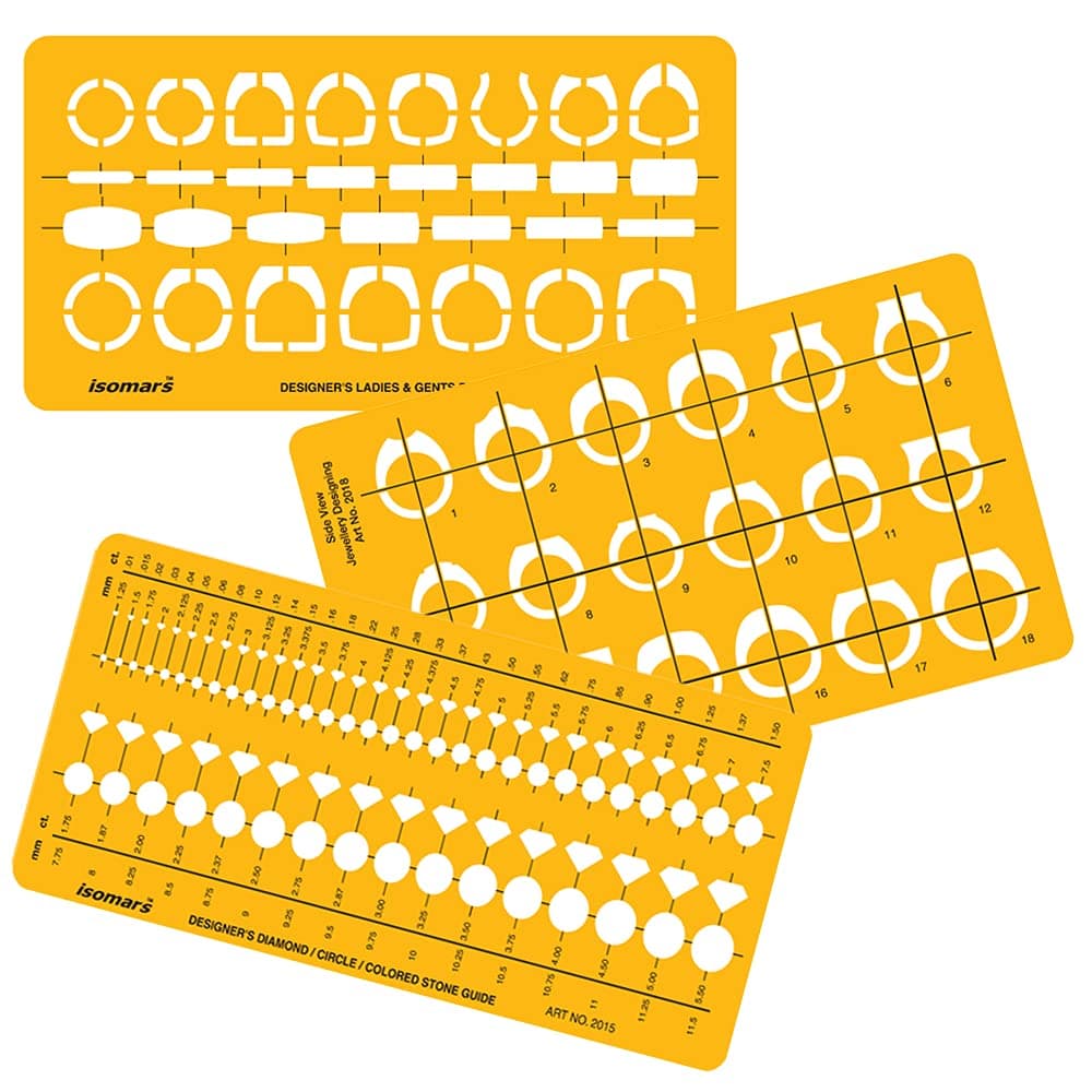 Isomars Jewelry Design Drawing Drafting Template Set of 3