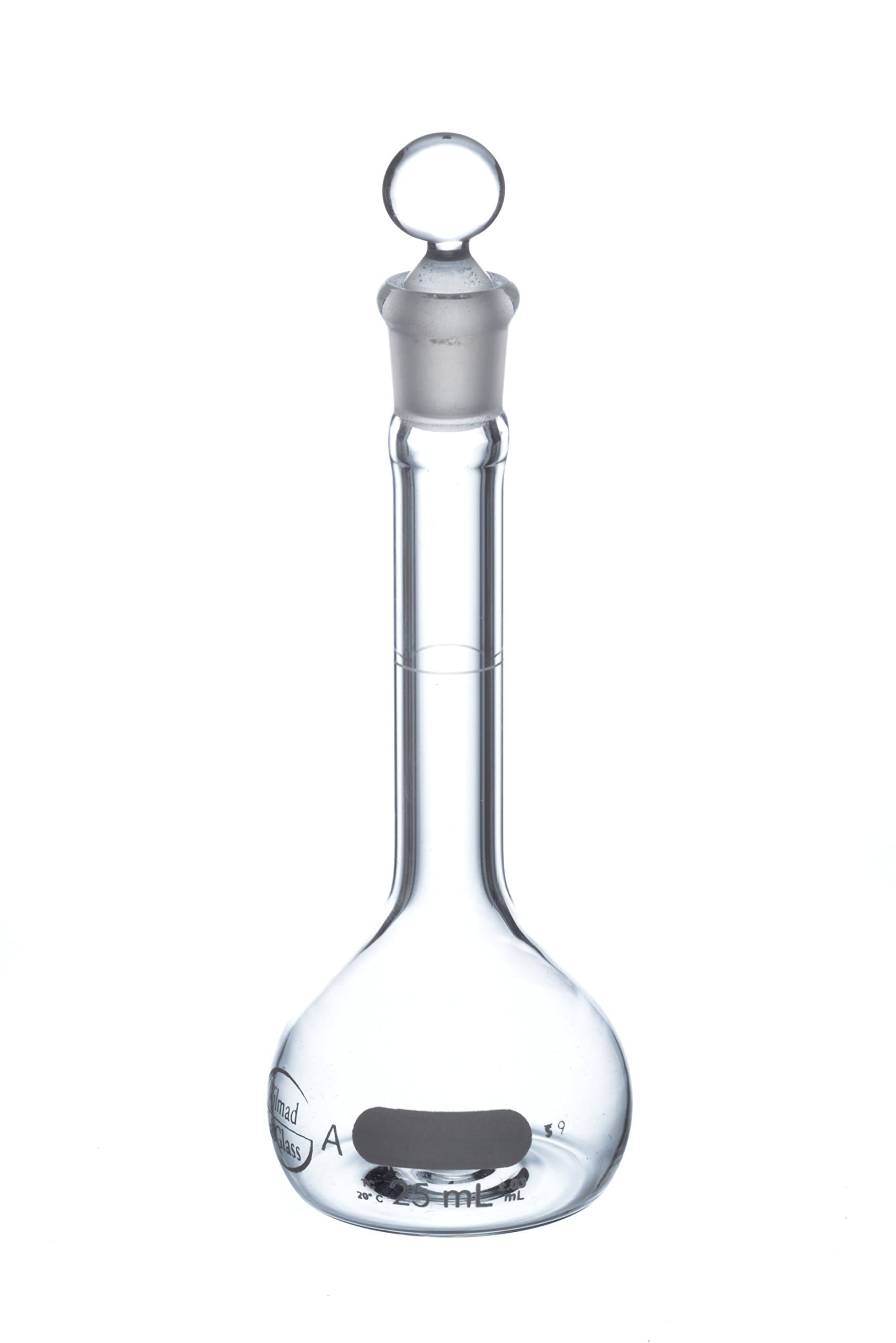 Wilmad-LabGlass LG-8110-108 Class A Stoppered Volumetric Flask, 25mL, Size 9 Standard Taper Stopper