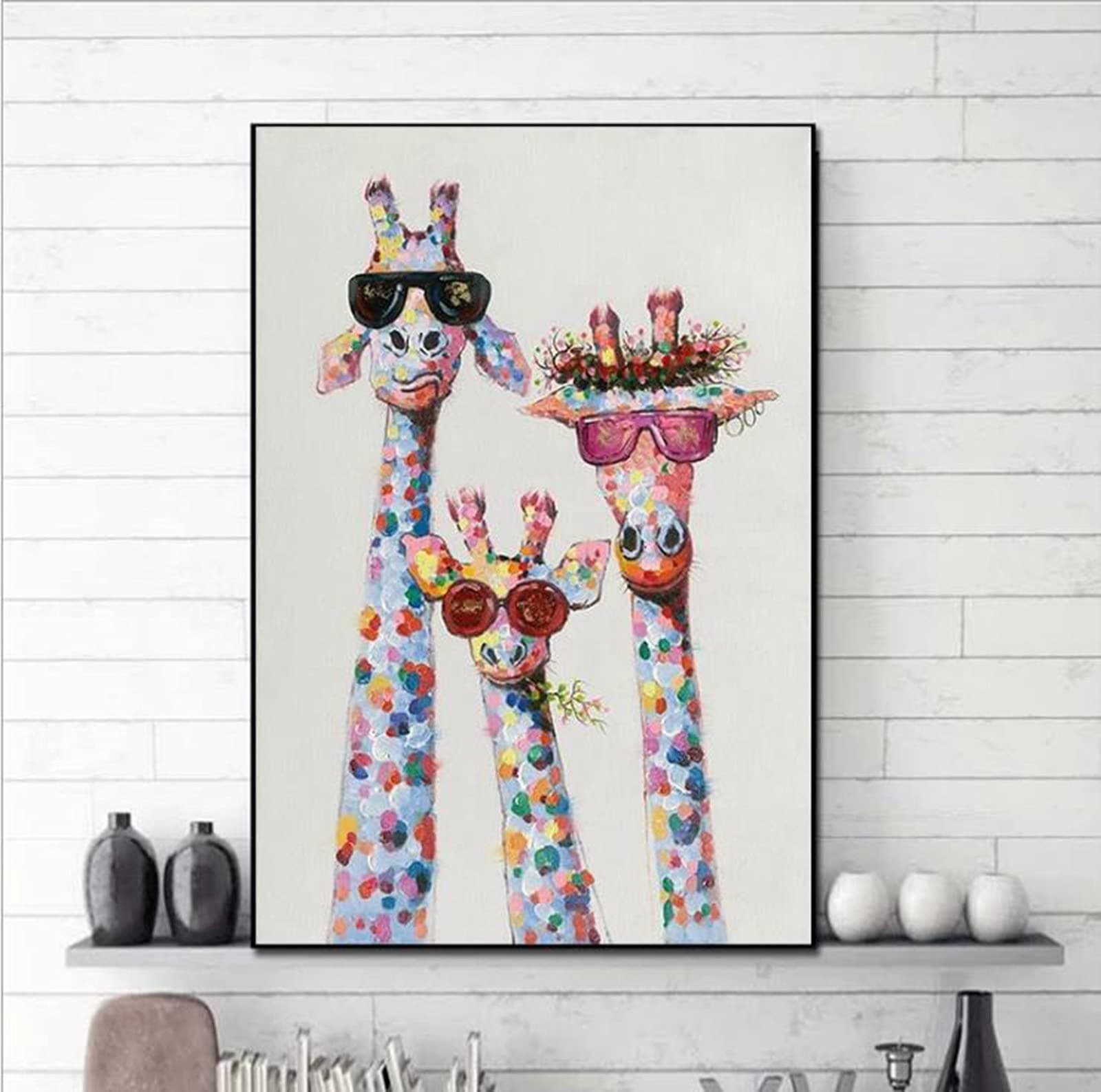 CANDX Giraffe Pictures on Canvas, Retro Curious Giraffes Canvas, Modern Wall Art Picture Home Living Room Bedroom Wall Decor Unframed (Giraffe, 60 x 90 cm)