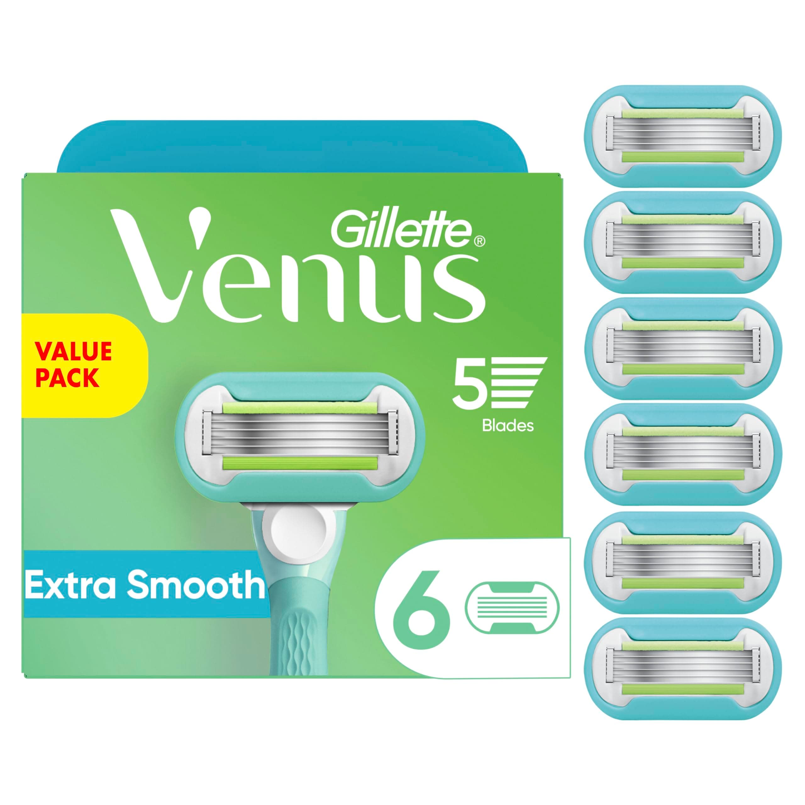 Extra Smooth Womens Razor Blade Refills, 6 Count, Designed For A Close, Smooth Shave, Light Blue