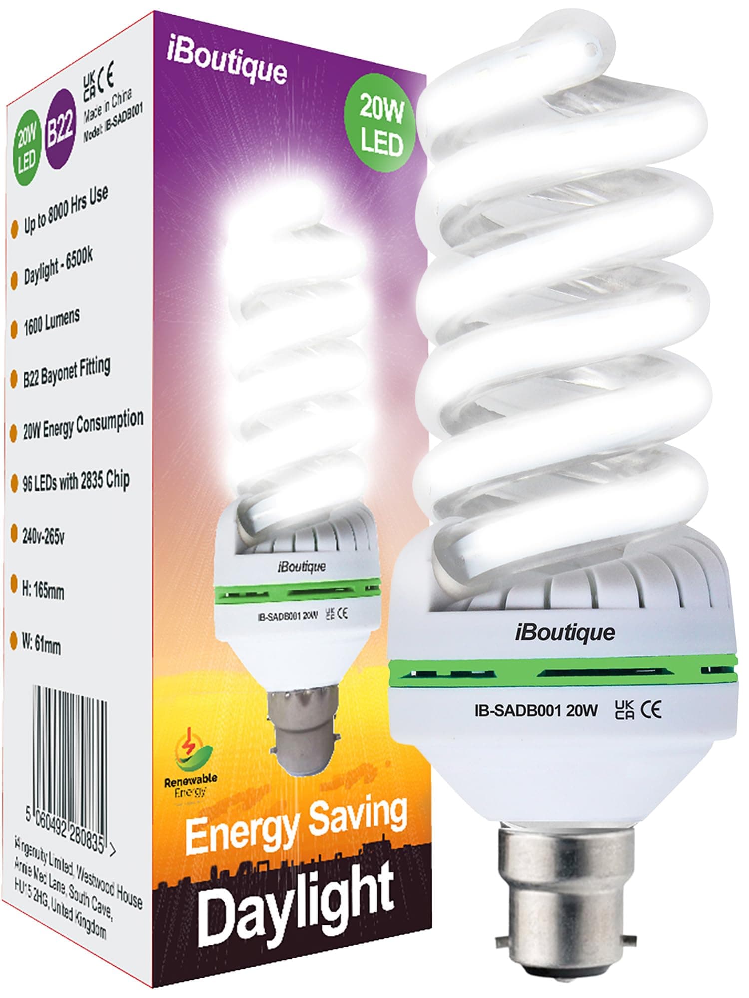 150w Equivalent Bayonet B22/BC 20W Daylight Energy Saving LED Bulb (Full Spectrum) Great for SAD Sufferers, Snooker, Pool, Hobbies, Crafts, Photography