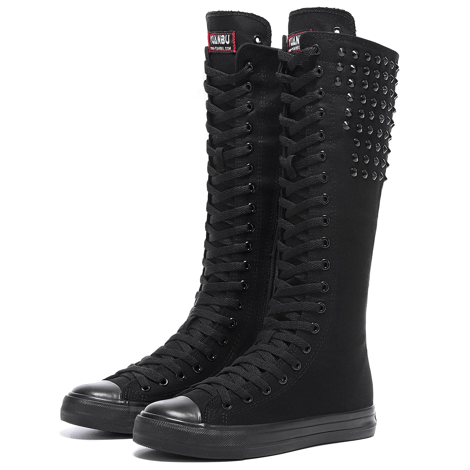 Long Rivet Knee High Canvas Boots Punk Style for Women & Girls