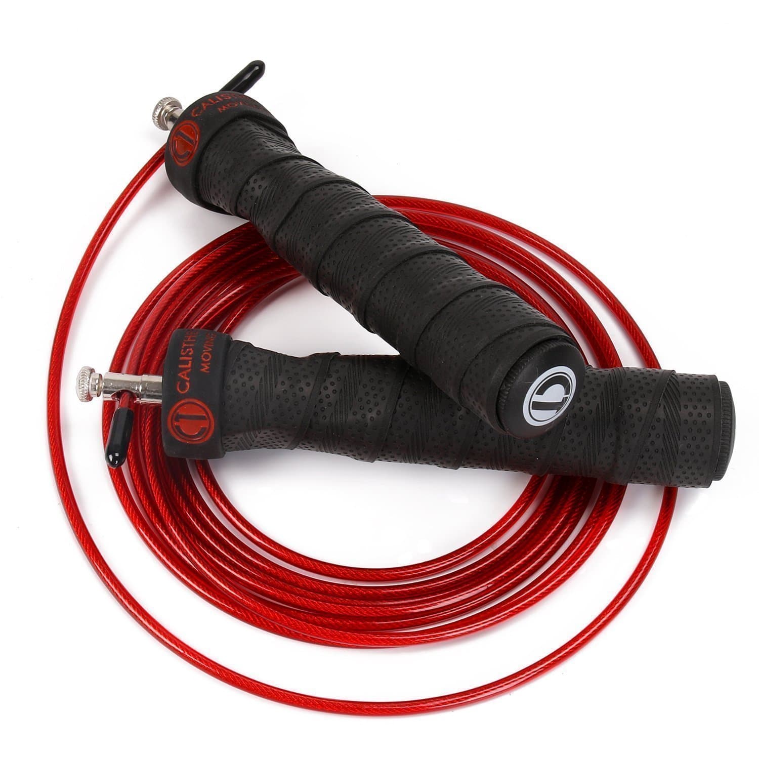 Adjustable Speed Jump Rope for Crossfit, MMA, Boxing, Fitness Training, WOD; Skipping, Double Unders; Ball Bearings; Anti Slip Handles; Includes Free Carrying Bag, 2 10ft Rope Cables (1 Red, 1 Black)
