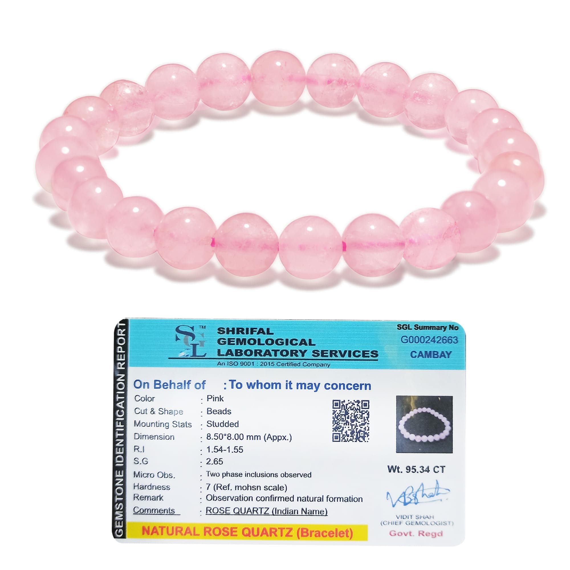 CRIKIOriginal Rose Quartz Bracelet Healing Bracelet For Women And Men With Lab Certificate- Natural Rose Quartz Beads Bracelet For Love, Relationship, Marriage, Manifestation, Couple Bracelet-8Mm, 7.5 Inch
