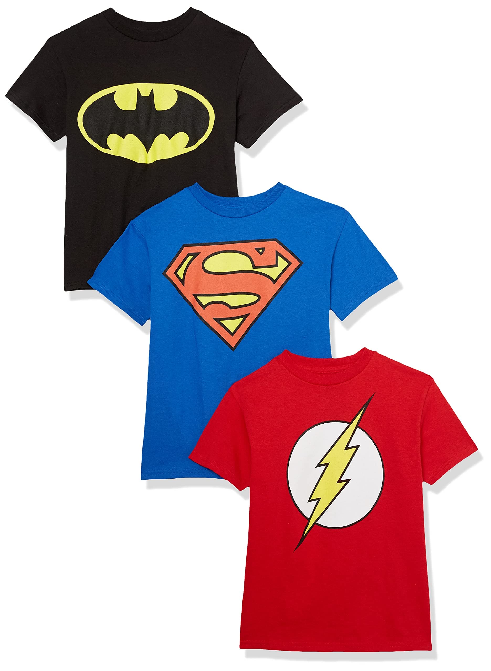 unisex-child Batman, Superman, the Flash 3 Pack Logo T-shirt Bundle Set T-Shirt