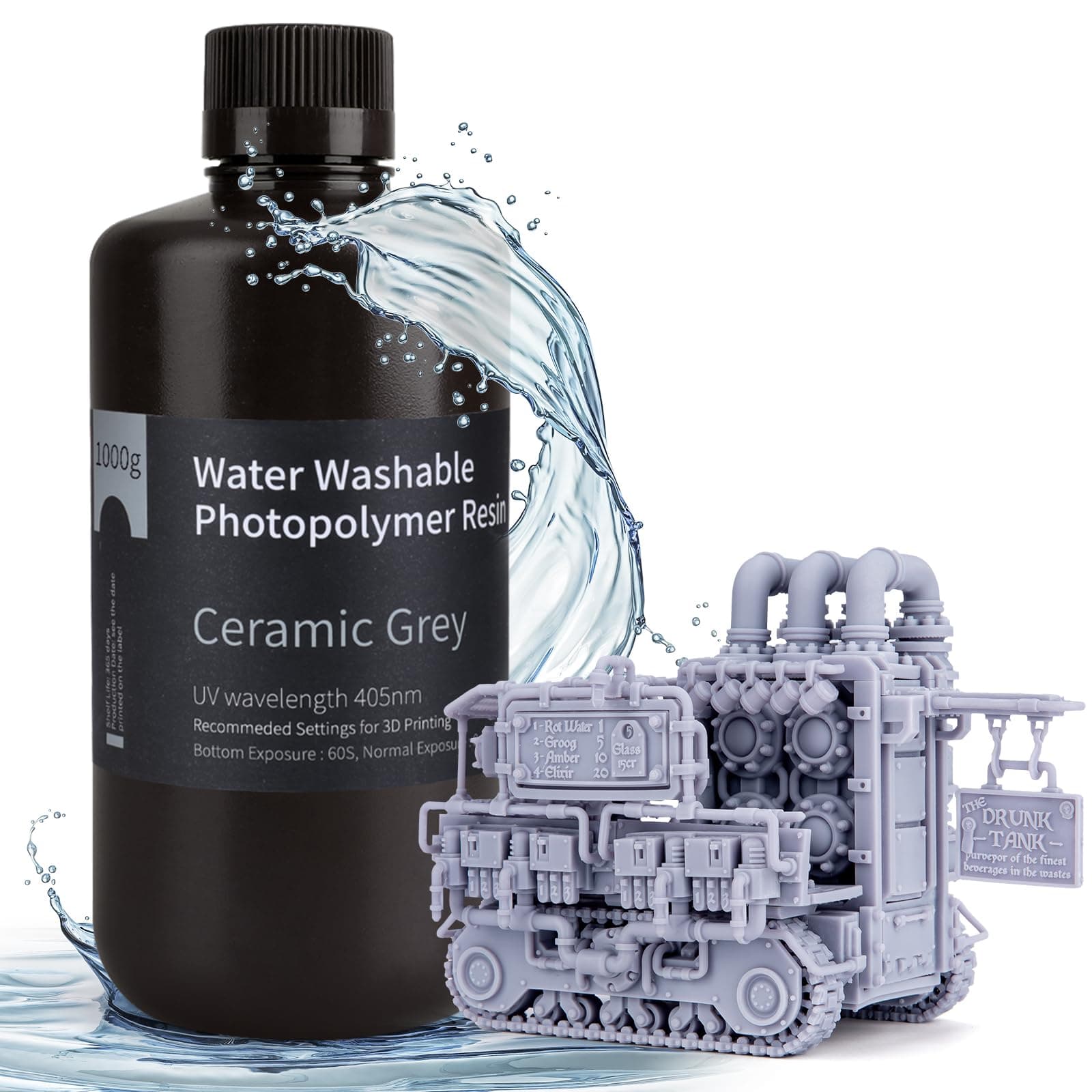 Water Washable 3D Printer Rapid Resin LCD UV-Curing Resin 405nm Standard Photopolymer Resin for LCD 3D Printing 1000Gram Ceramic Grey