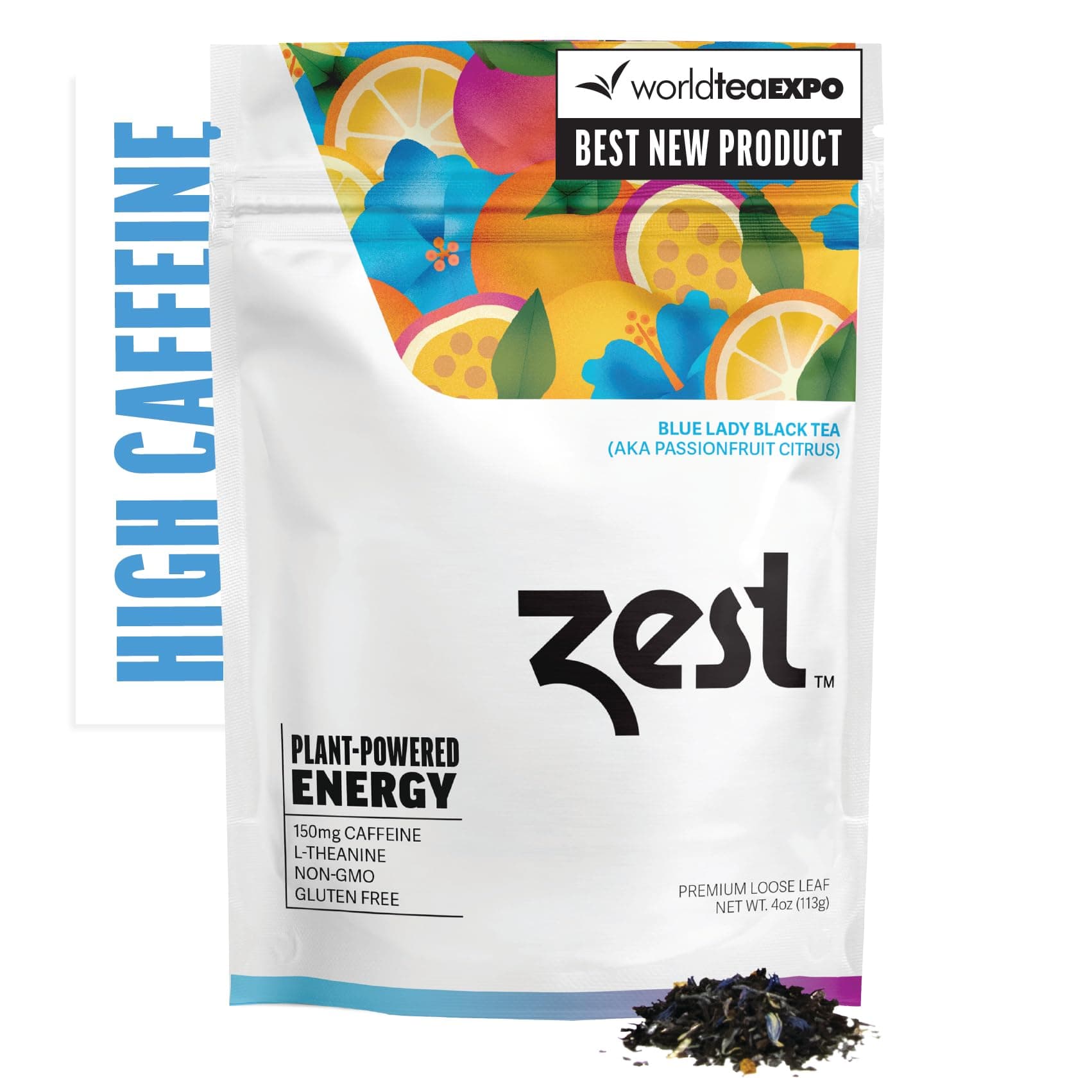 Energy Black Tea - Blue Lady Loose Leaf Blend - High Caffeine Passion Fruit - Caffeinated Coffee Altnernative/Substitute - Natural, Non-GMO & Keto Friendly - Hot or Iced - 50 Servings - 150mg Caf