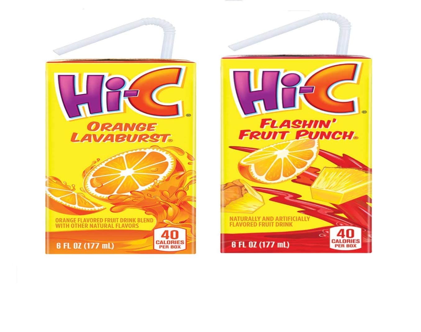 Hi-C (8) boxes of Orange Lavabrust 6 Fl oz and (8) boxes of Fl oz Flashin’ Fruit Punch ( Pack of 2)
