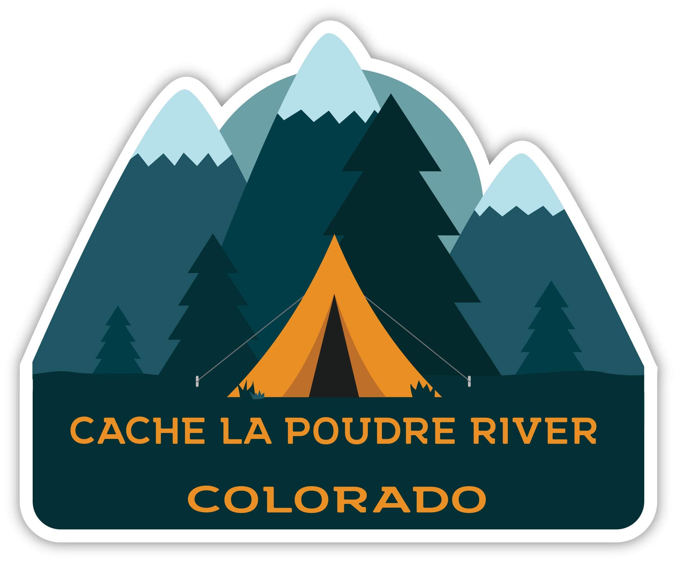 Cache La Poudre River Colorado Souvenir 4 Inch Vinyl Decal Sticker Camping Tent Design