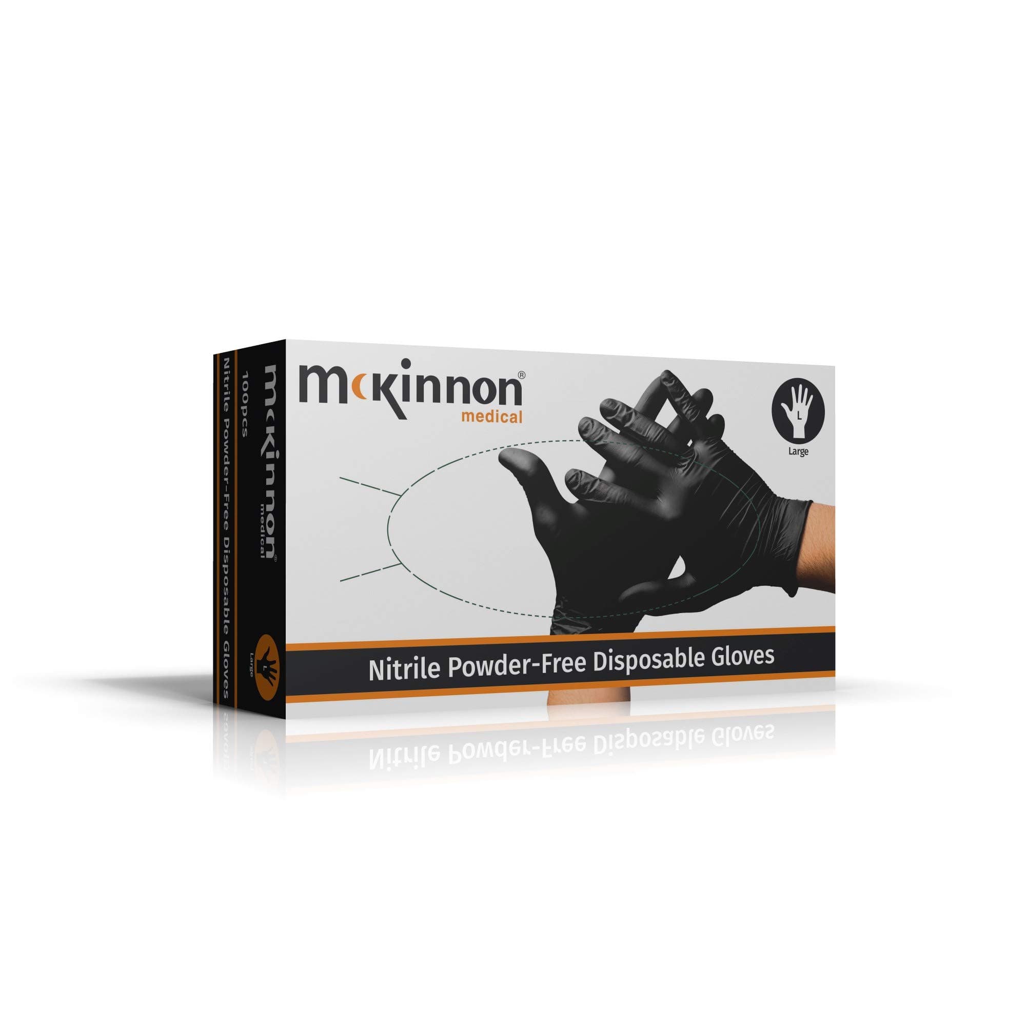 Box 200 - McKinnon Black Nitrile Gloves, LARGE - PowderFree