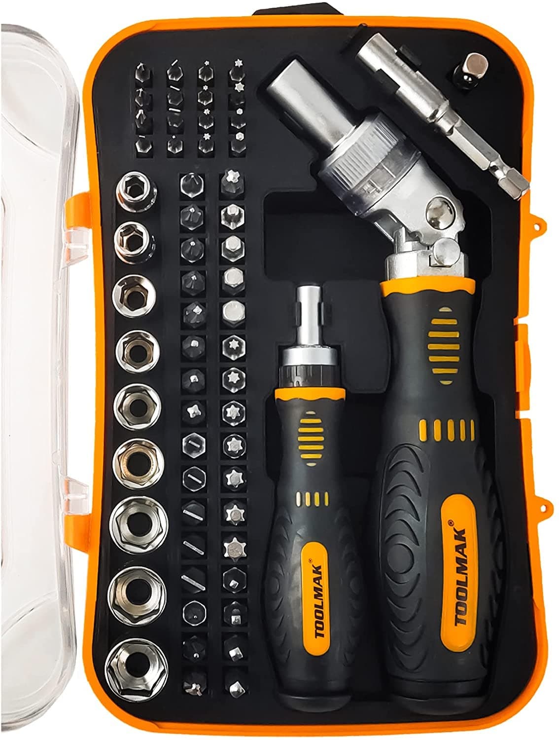 61pcs Ratcheting Screwdriver Set,Socket Set,Precision Screwdriver Bit Set with Rotatable Ratchet Handles ＆ Storage Case,Household Repair Tool Kits for Bike Watches and glasses,phones etc
