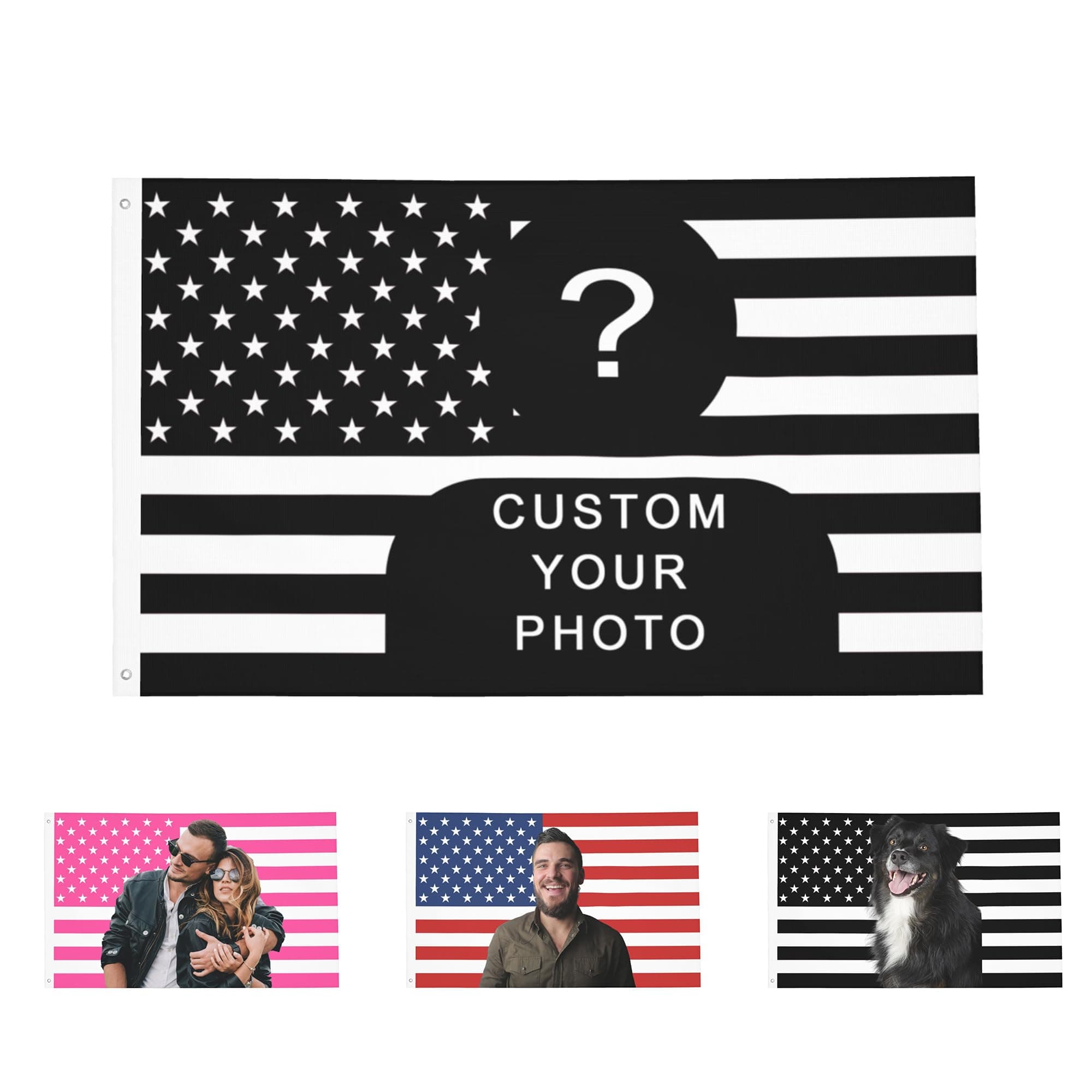 OHORTEB Custom Photo Flag Design Your Own Picture Text Logo Personalized Flag Customizable Image Gifts for Indoor Outdoor Decoration (Black (American), 4X6 FT)