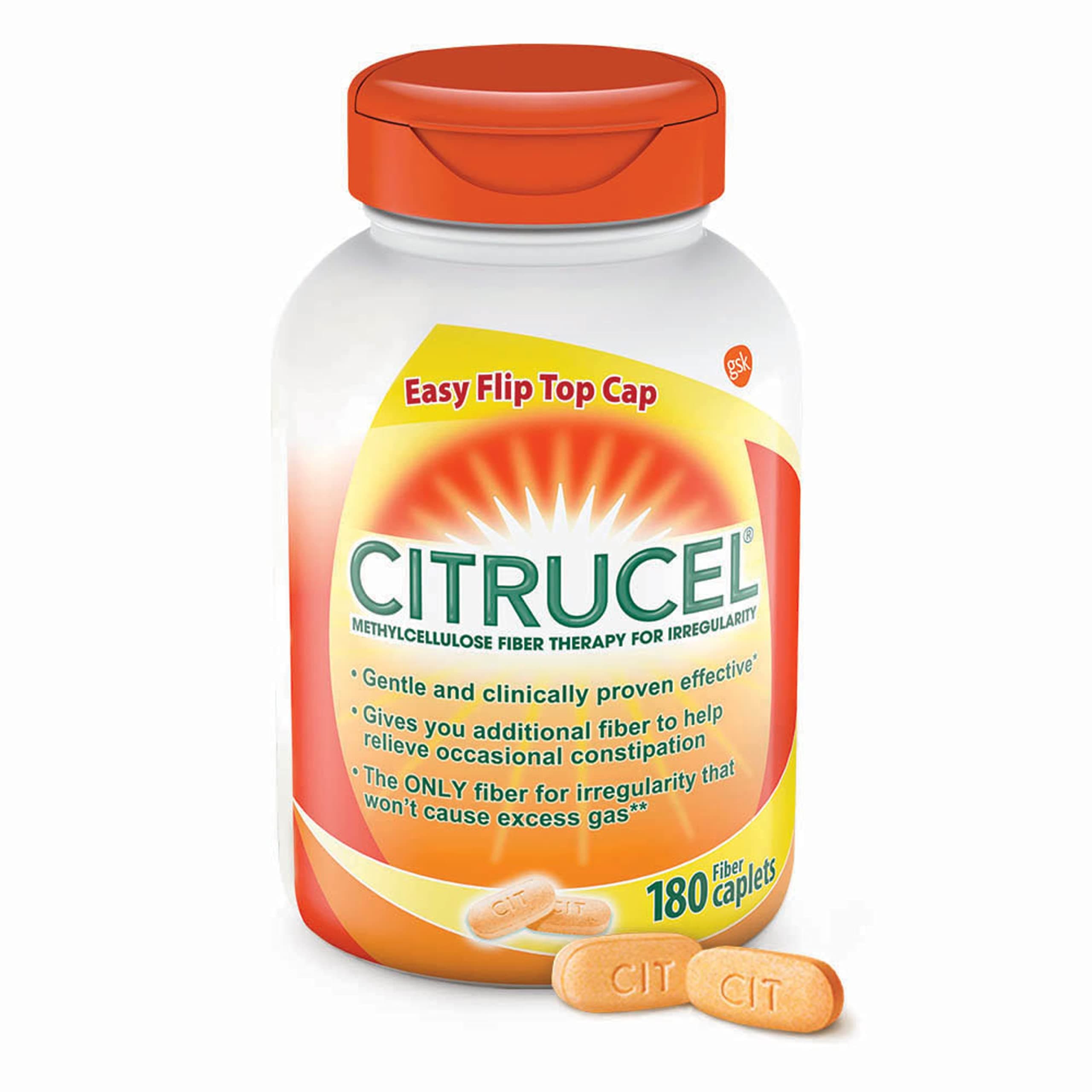 Citrucel Fiber Therapy Caplets for Irregularity, Easy to Swallow Methylcellulose Fiber Caplets, 180 Count